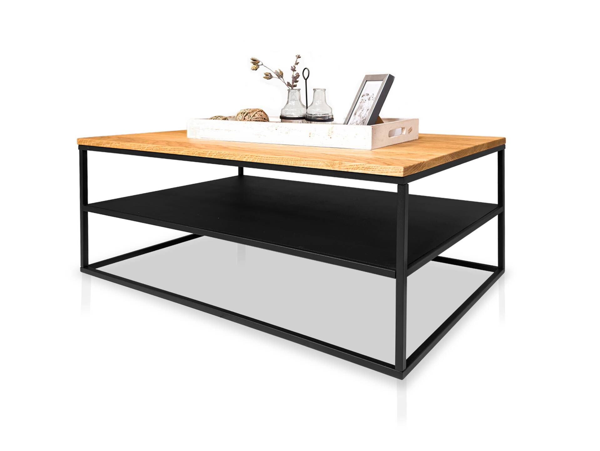 JAKOMO Couchtisch, Material Massivholz/Metall, Eiche geölt/schwarz 