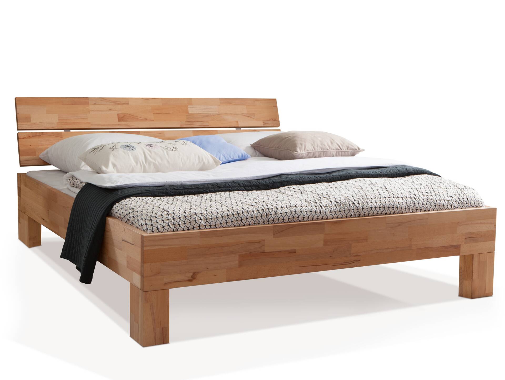 LÖWEN 4-Fuß-Massivholzbett, mit Kopfteil 160 x 220 cm | Buche unbehandelt | Standardhöhe