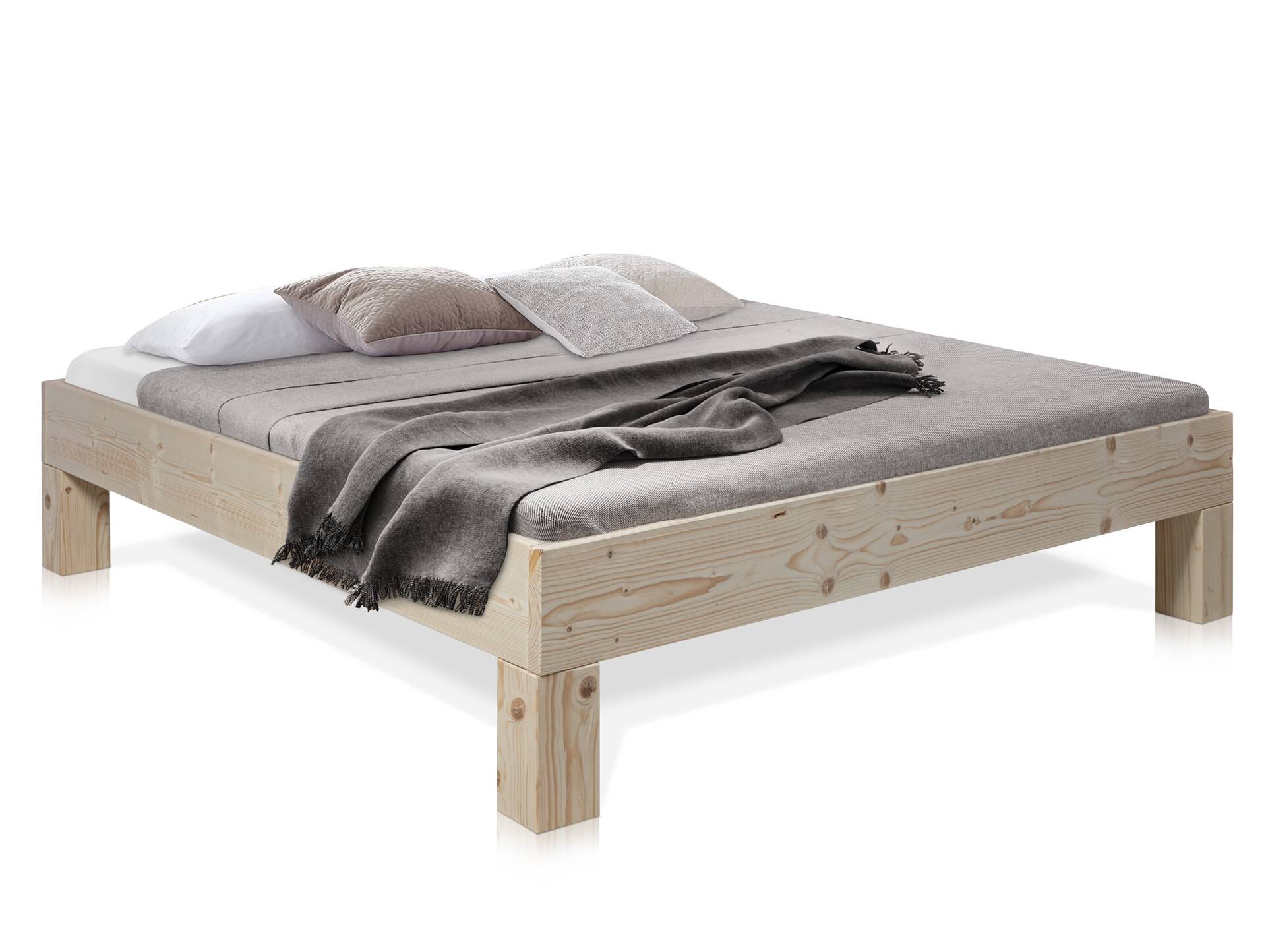 LUKY 4-Fuß-Bett ohne Kopfteil, Material Massivholz, Fichte massiv 120 x 200 cm | natur