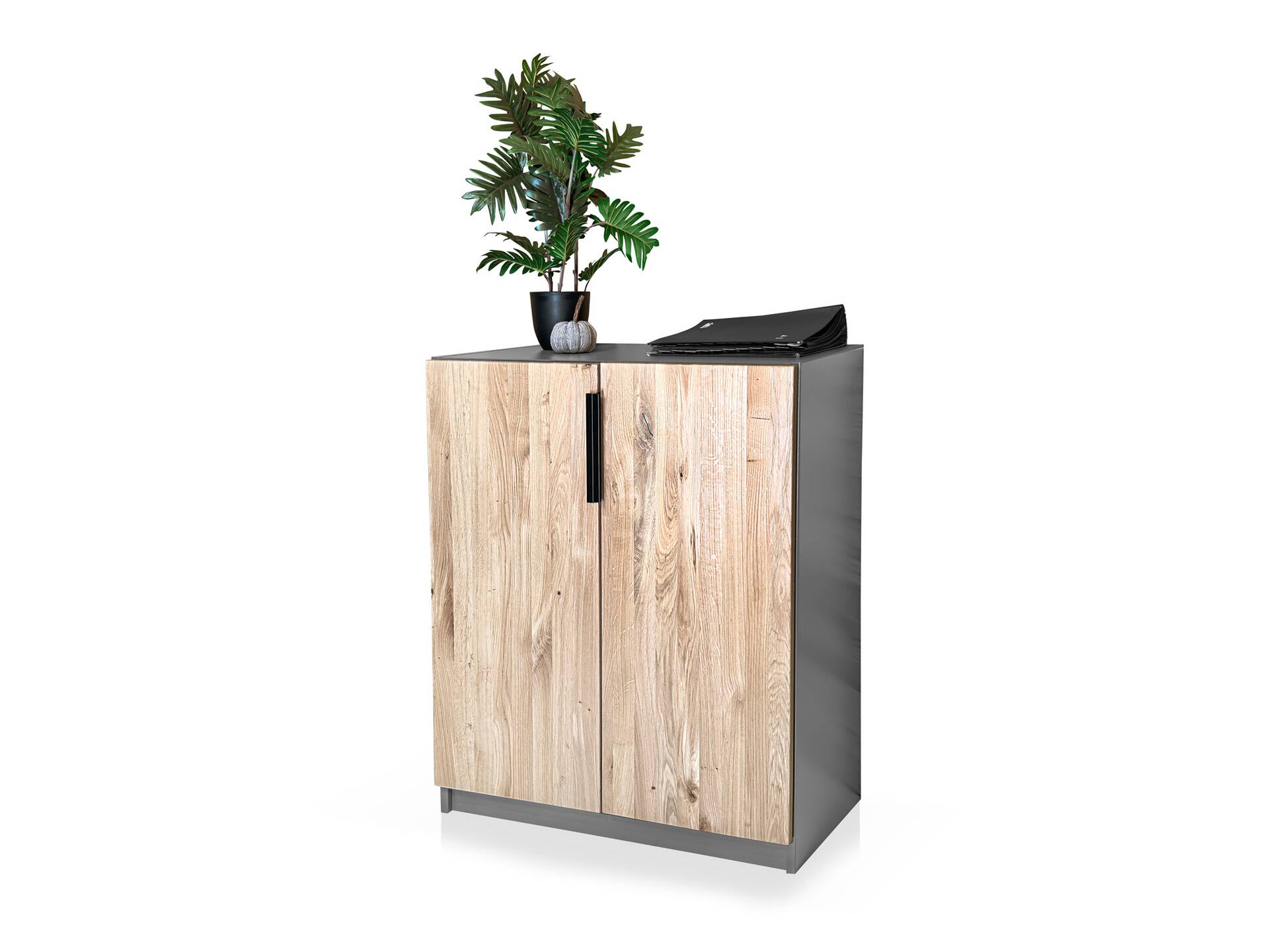 OFFICE OAK Aktenschrank klein, Material teilmassiv, Eiche/grahitfarbig 
