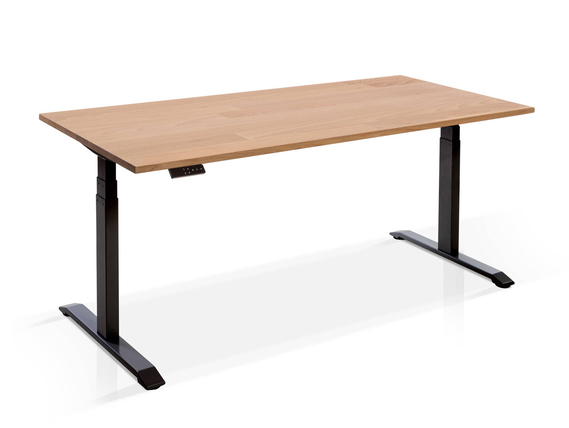 OFFICE ONE Massiv, elektrisch höhenverstellbarer Schreibtisch / Stehtisch, Material Massivholz 160 x 80 cm | Buche | schwarz