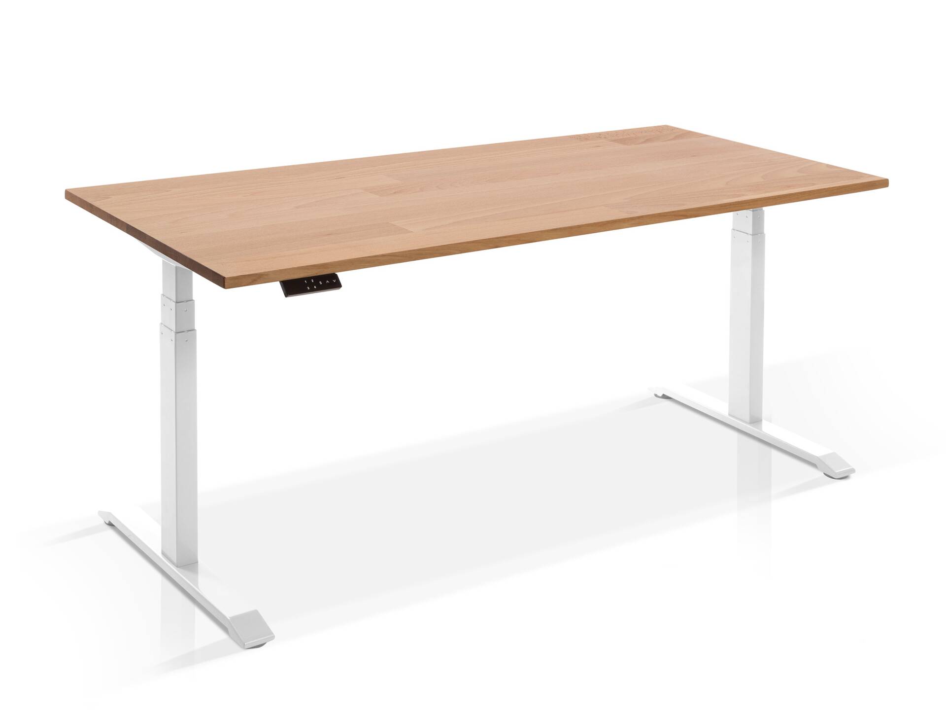 OFFICE ONE Massiv, elektrisch höhenverstellbarer Schreibtisch / Stehtisch, Material Massivholz 160x80 cm | Buche | Weiß