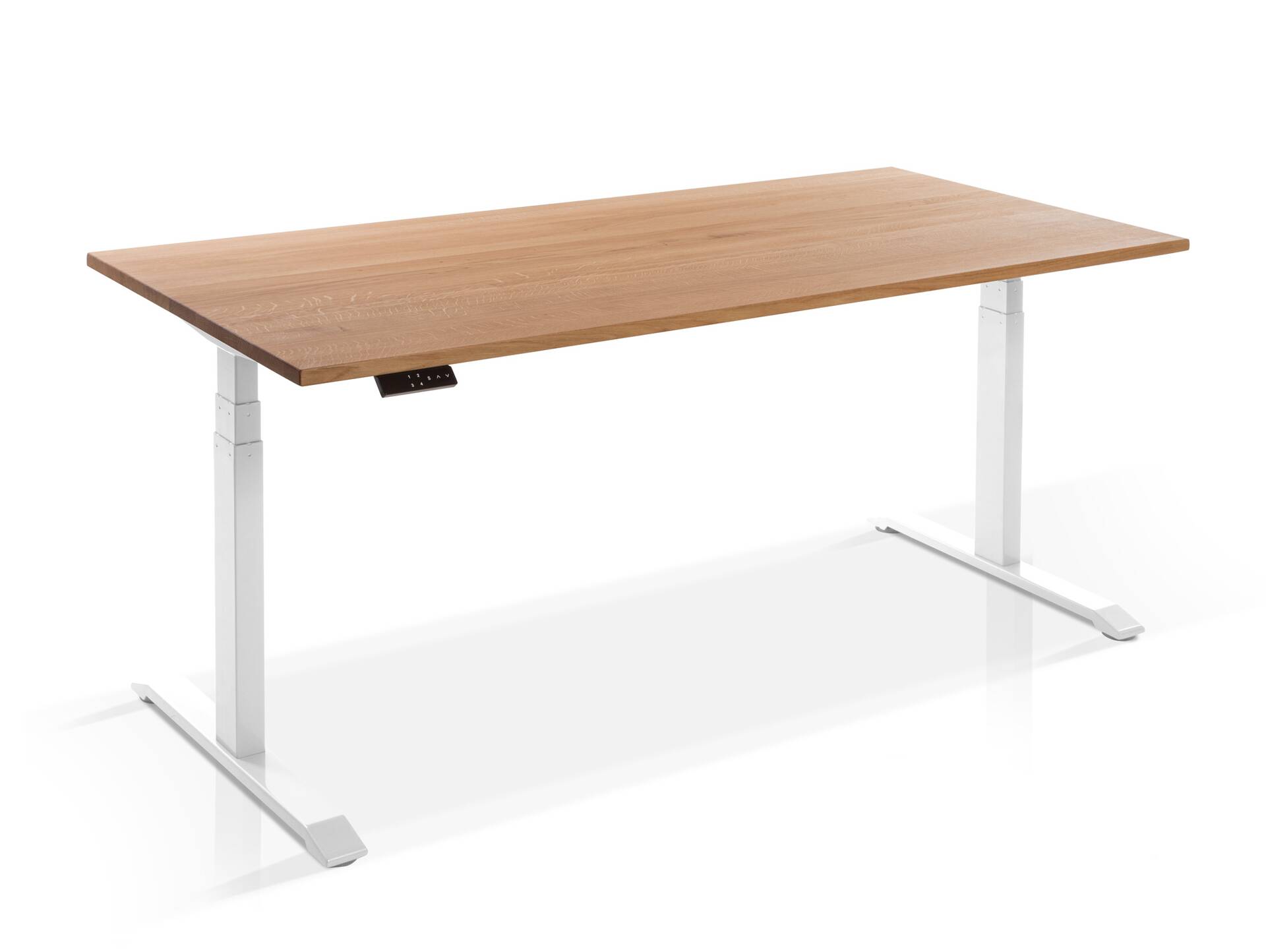 OFFICE ONE Massiv, elektrisch höhenverstellbarer Schreibtisch / Stehtisch, Material Massivholz 120 x 80 cm | Eiche | weiss