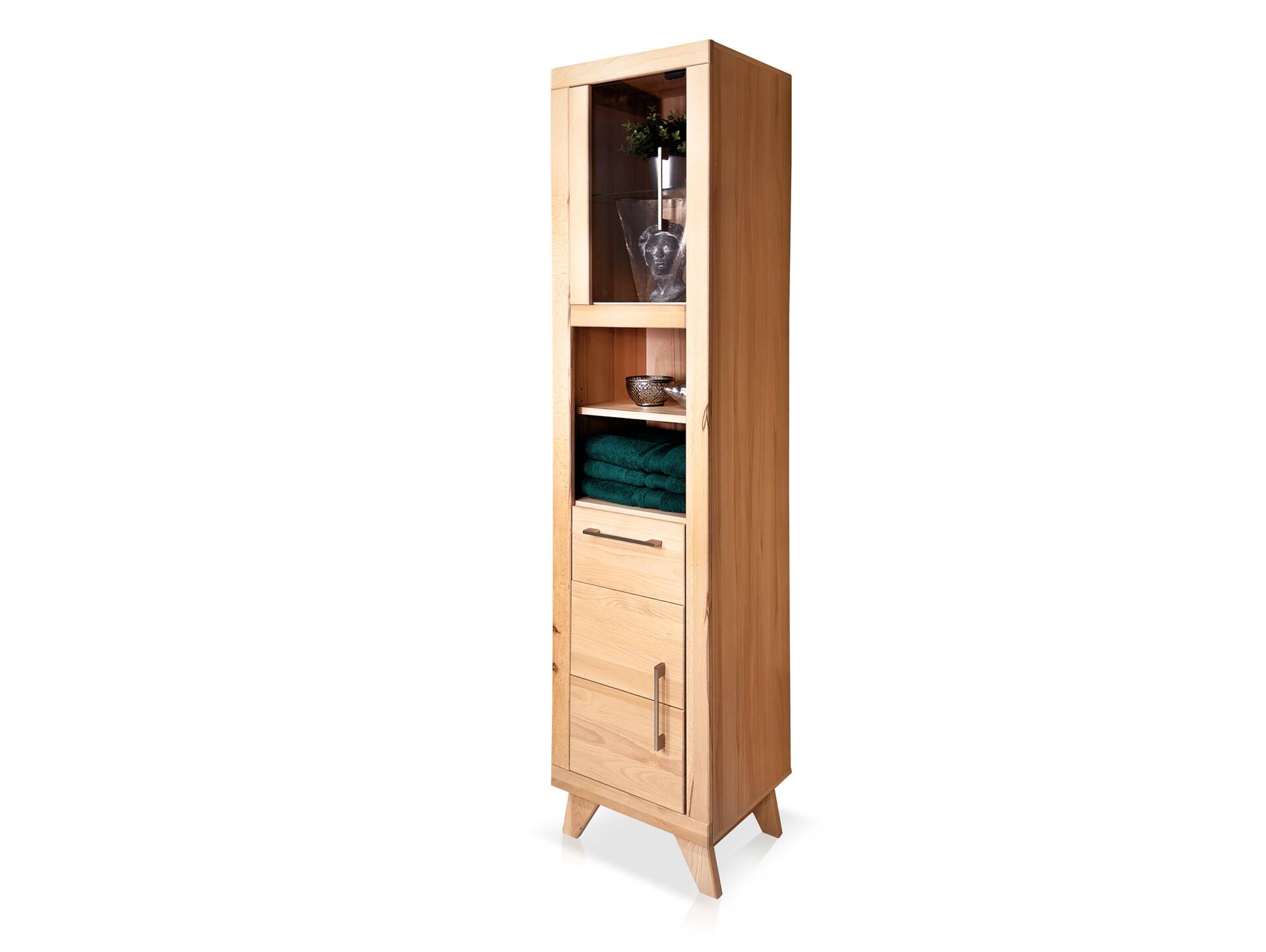 OZEANA Hochschrank II fürs Badezimmer, Material teilmassiv Buche