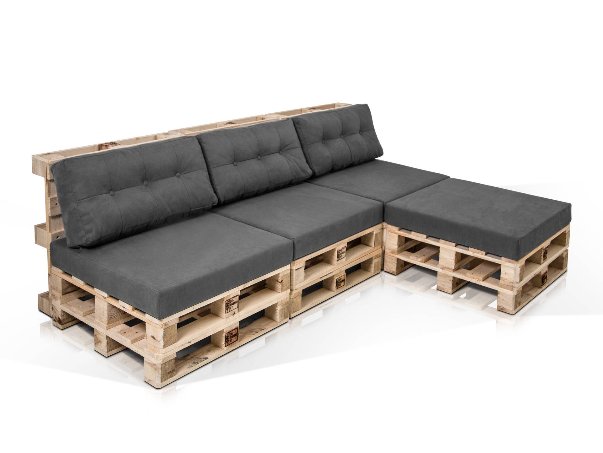 PALETTI Ecksofa 3-Sitzer aus Paletten Fichte natur 