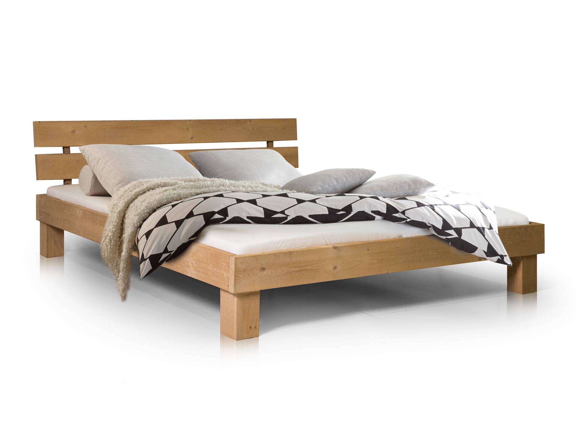 PUMBA Massivholzbett mit Kopfteil, Material Massivholz, Fichte 160 x 200 cm | eichefarbig | Standardhöhe