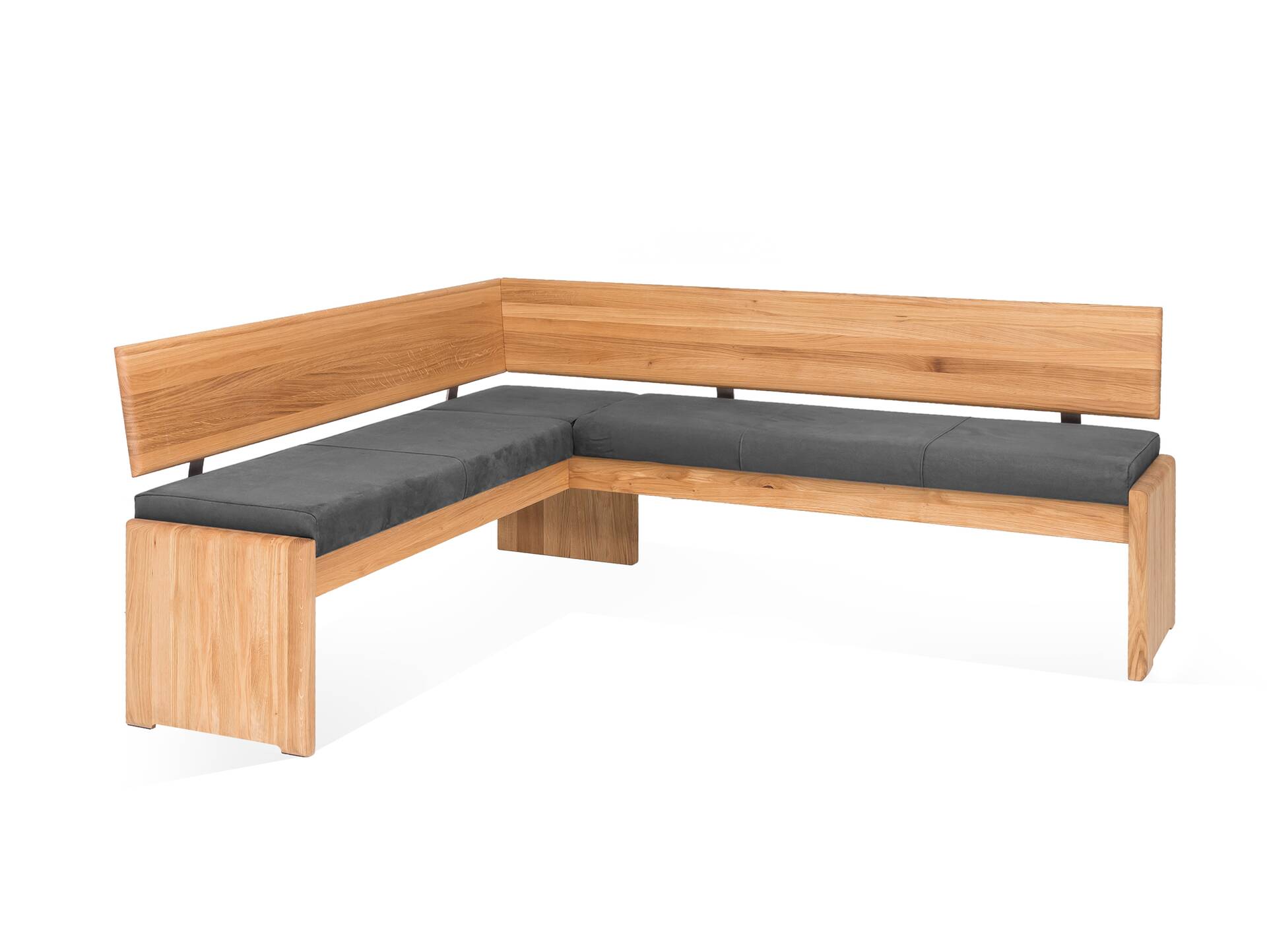 SCOTT Eckbank mit Truhe, Material Massivholz/Bezug Kunstfaser Kernbuche | 167 x 224 cm | grau 