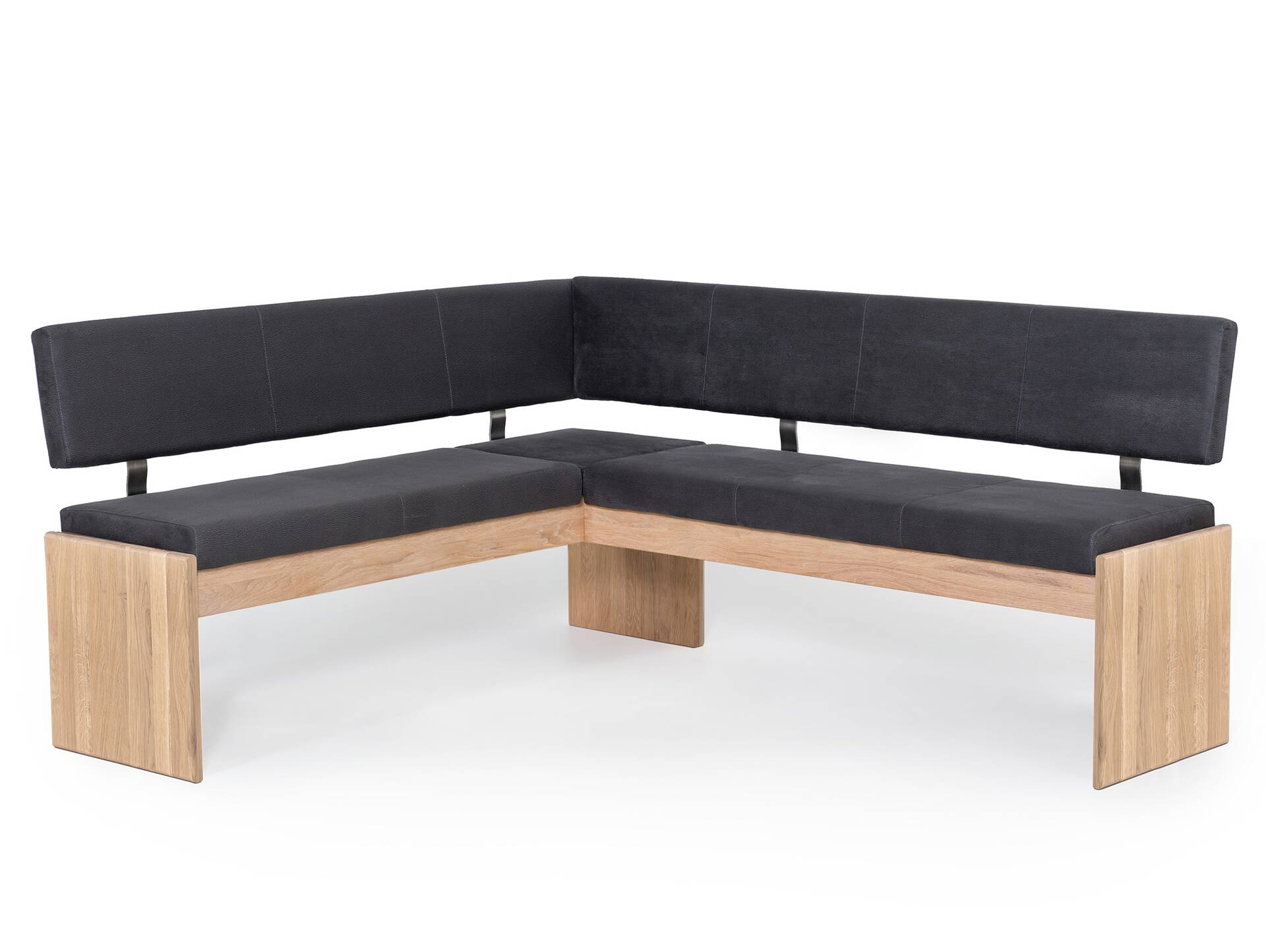 SIRION Eckbank mit Truhe aus Eiche, Material Massivholz/Bezug Mikrofaser 167 x 224 cm | dunkelgrau