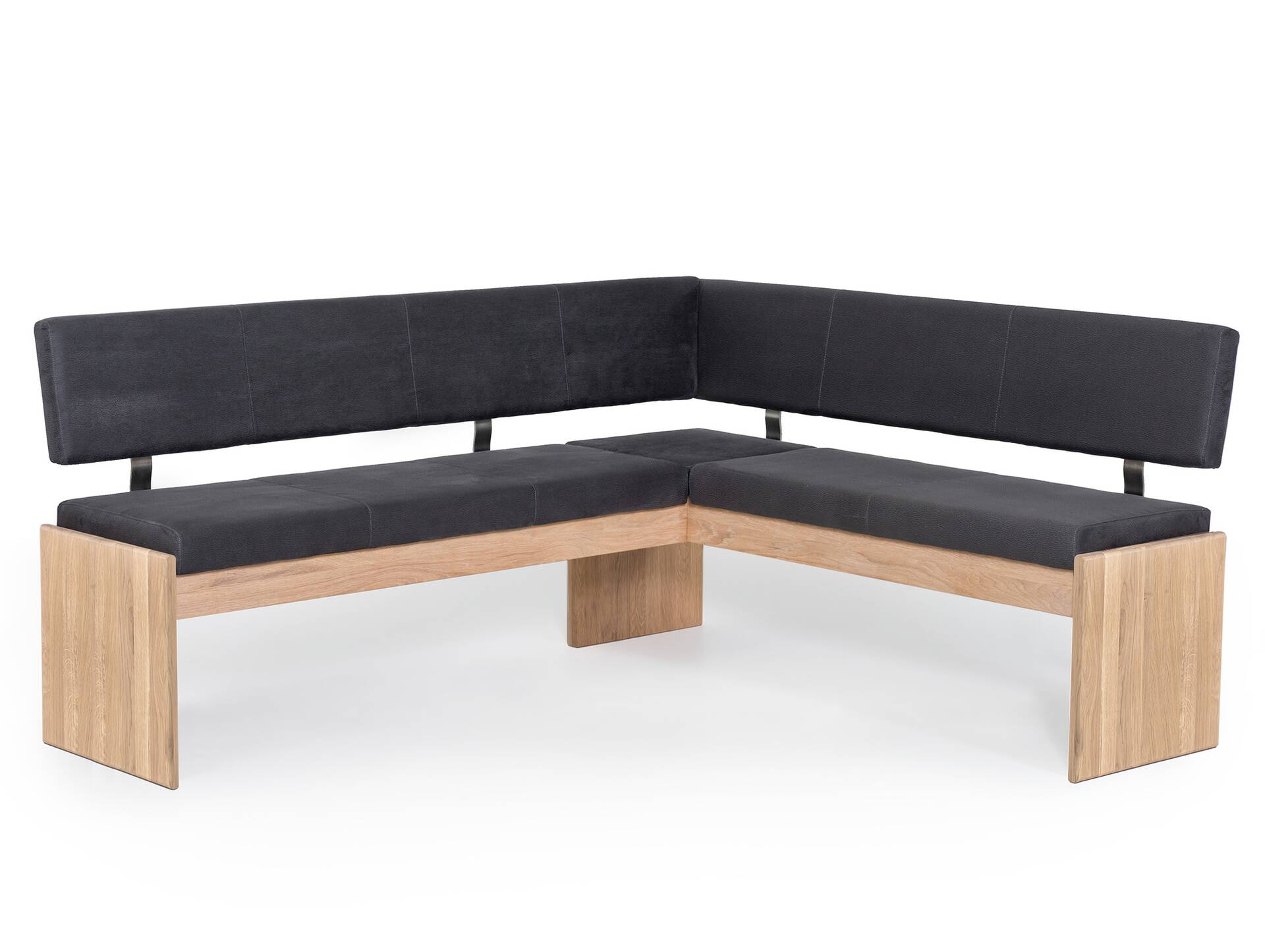 SIRION Eckbank mit Truhe aus Eiche, Material Massivholz/Bezug Mikrofaser 167 x 147 cm | dunkelgrau