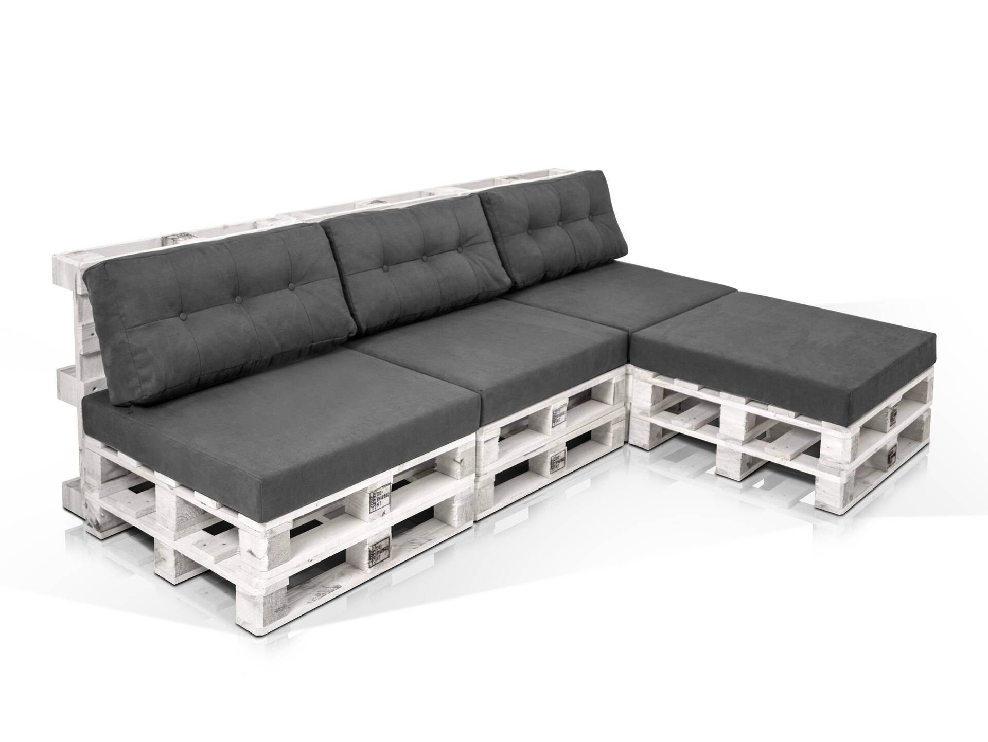 PALETTI Ecksofa 3-Sitzer aus Paletten Fichte weiss lackiert 