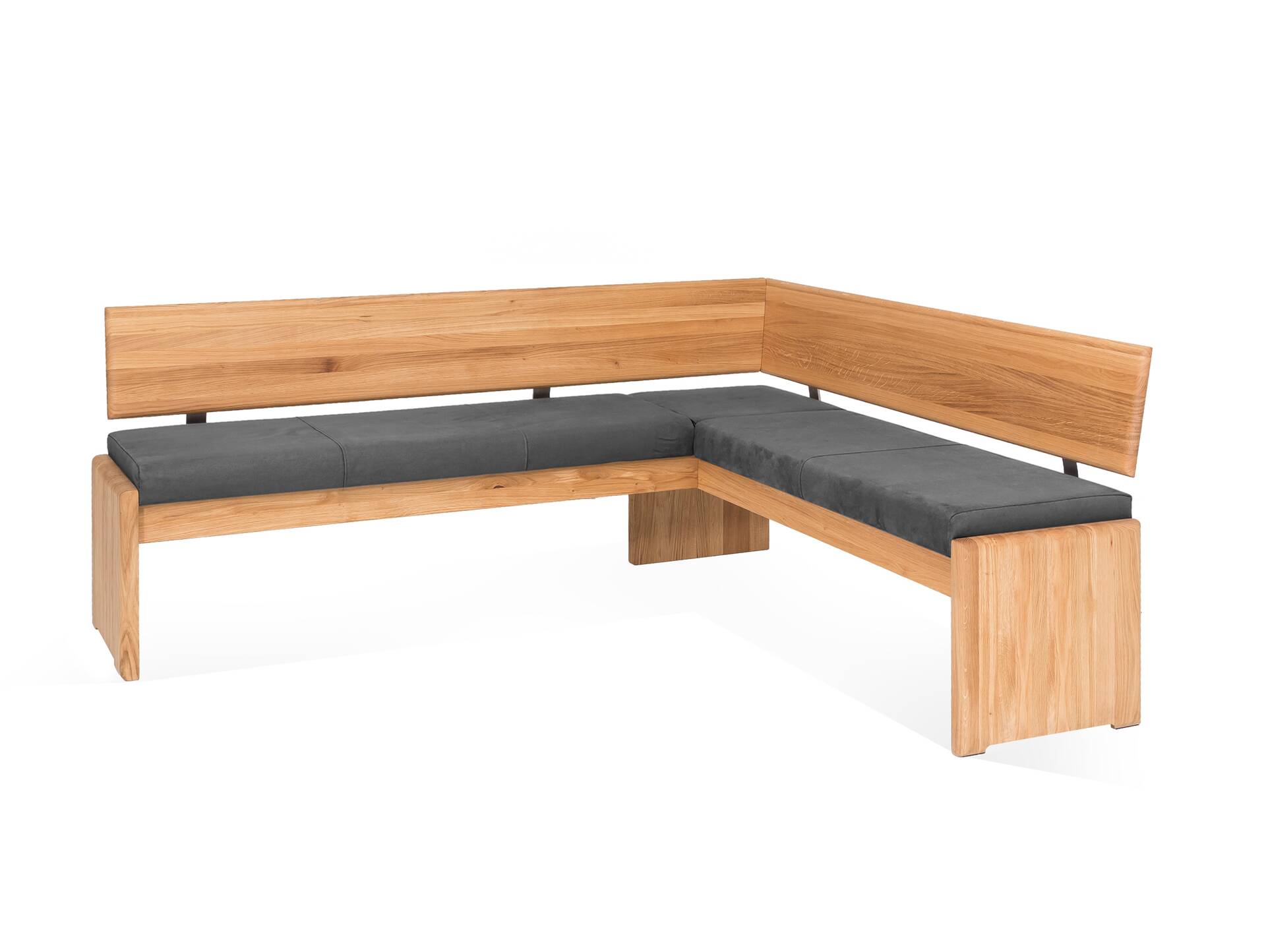SCOTT Eckbank mit Truhe, Material Massivholz/Bezug Kunstfaser Kernbuche | 167 x 147 cm | grau 