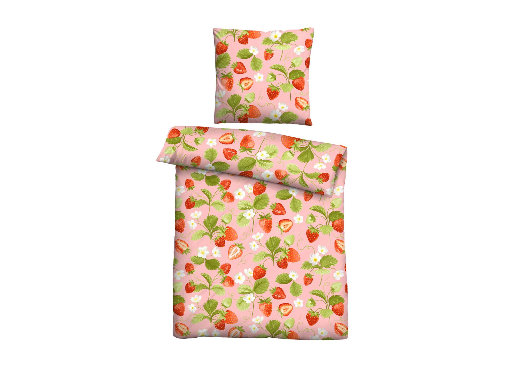Baumwoll-Renforce Bettwäsche 135x200+80x80 Erdbeere rose 