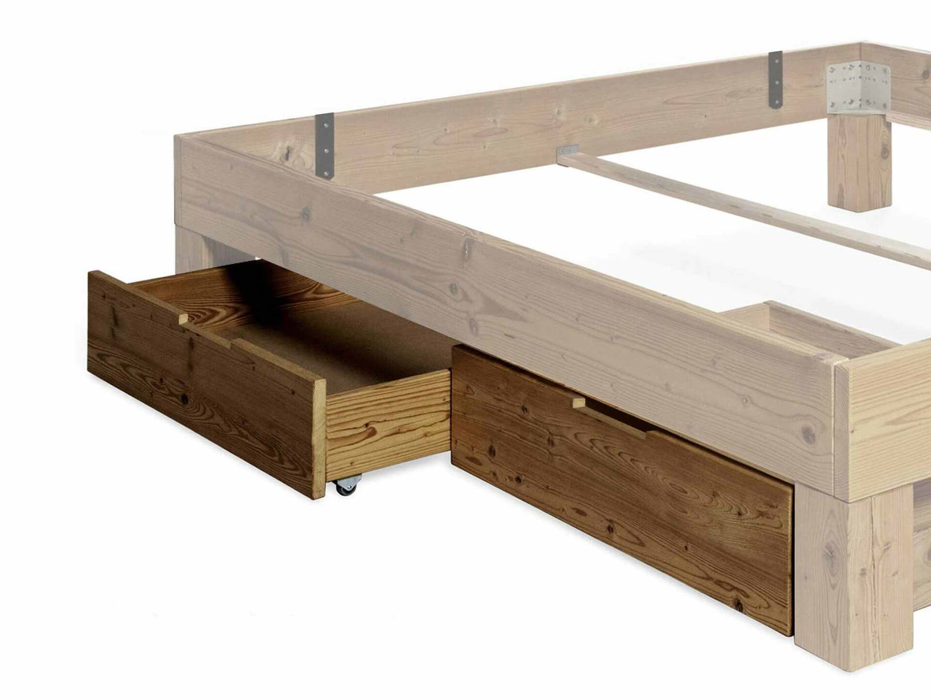 CURBY 2er Bettschublade, Material Thermo-Fichte Vintage, 220cm+Komforthöhe 