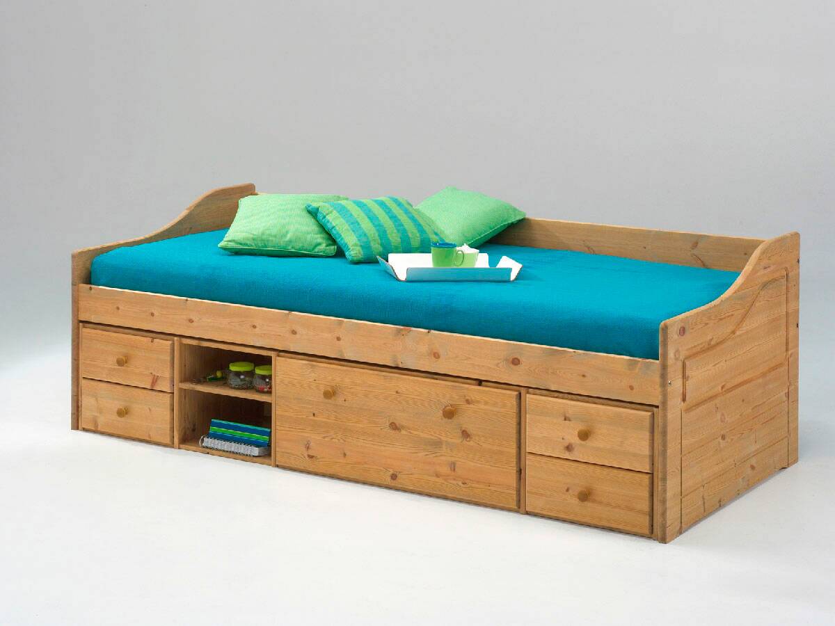 MELANIE Massivholzbett 90 x 200 cm; Bett mit Bettkasten 