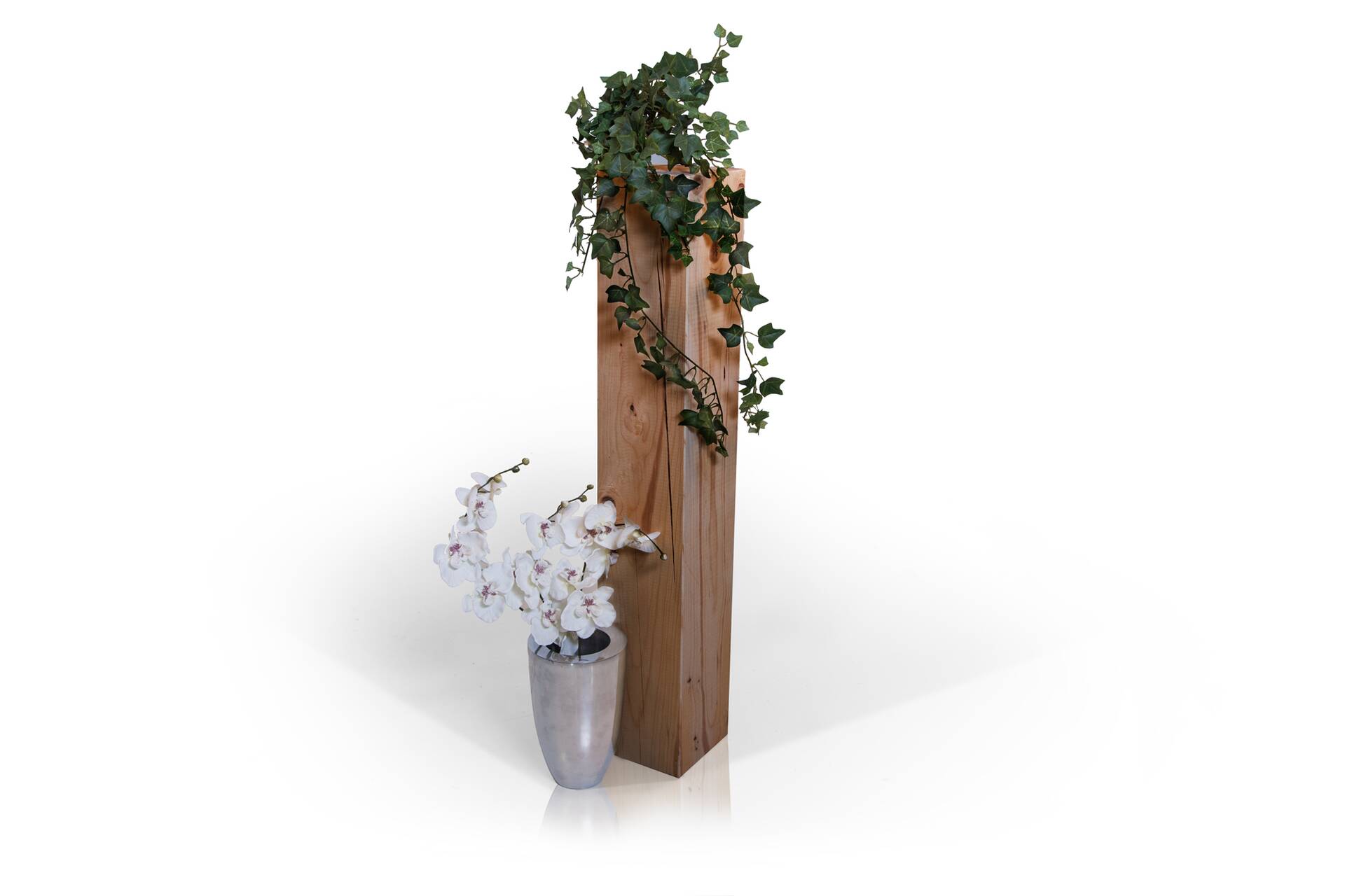 Blumensäule / Dekosäule, Material Massivholz, Fichte massiv eichefarbig | 19x19 cm | 100 cm