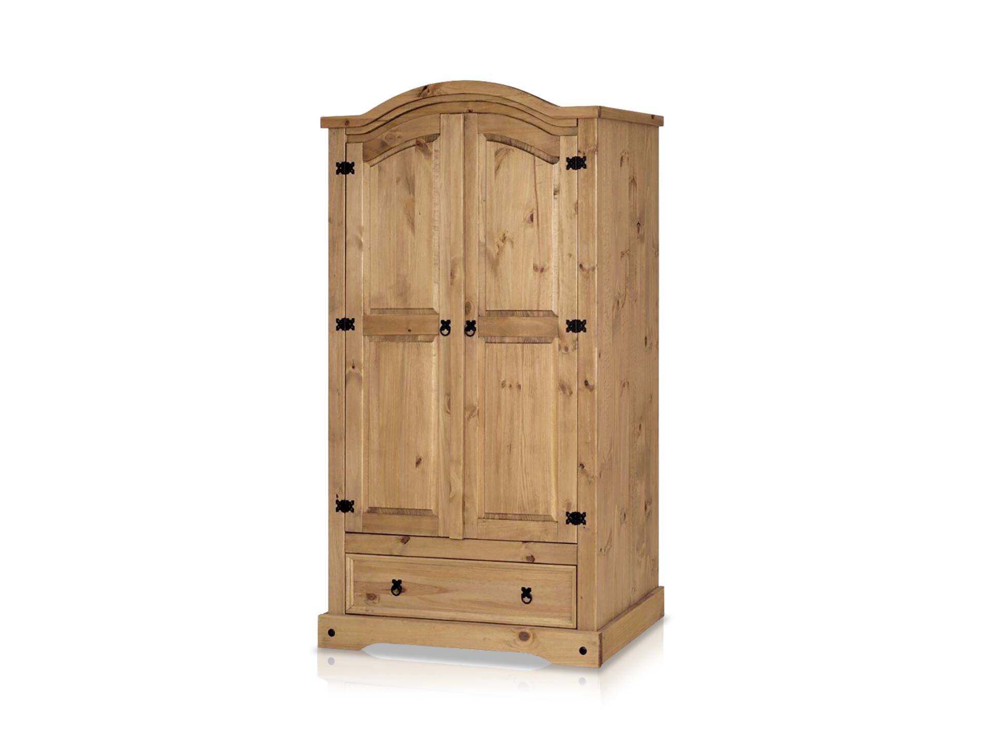 TURANO Kleiderschrank mit Schubkasten, Material Massivholz, Kiefer honig gewachst 2-türig