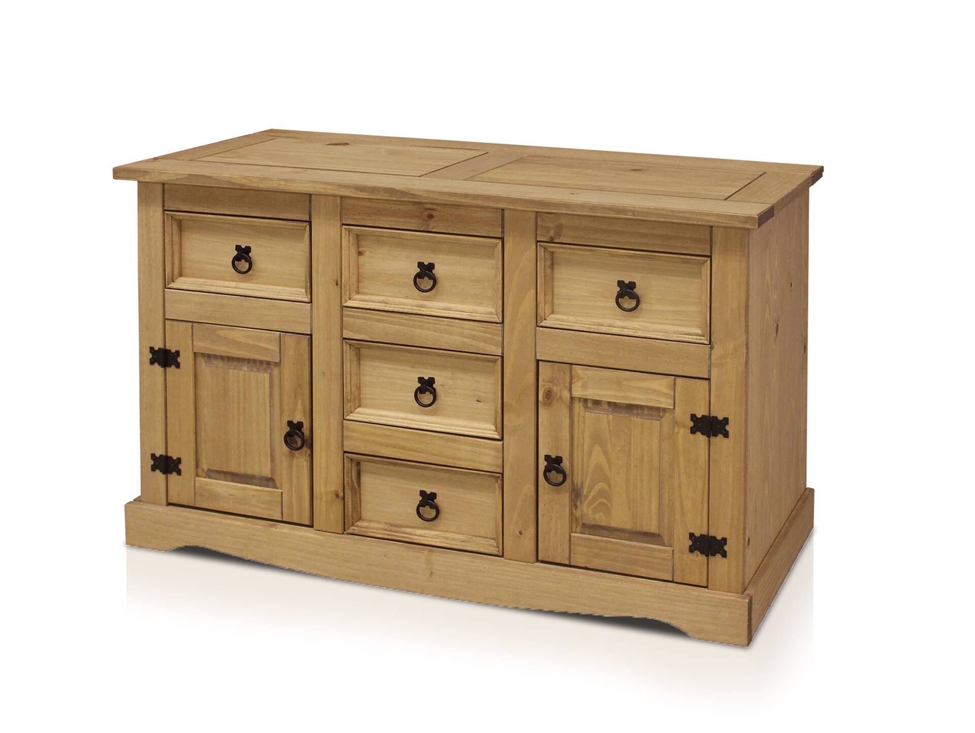 CORTON Kommode 2 Türen + 5 Schubkästen, Material Massivholz, Kiefer honigfarbig gewachst 