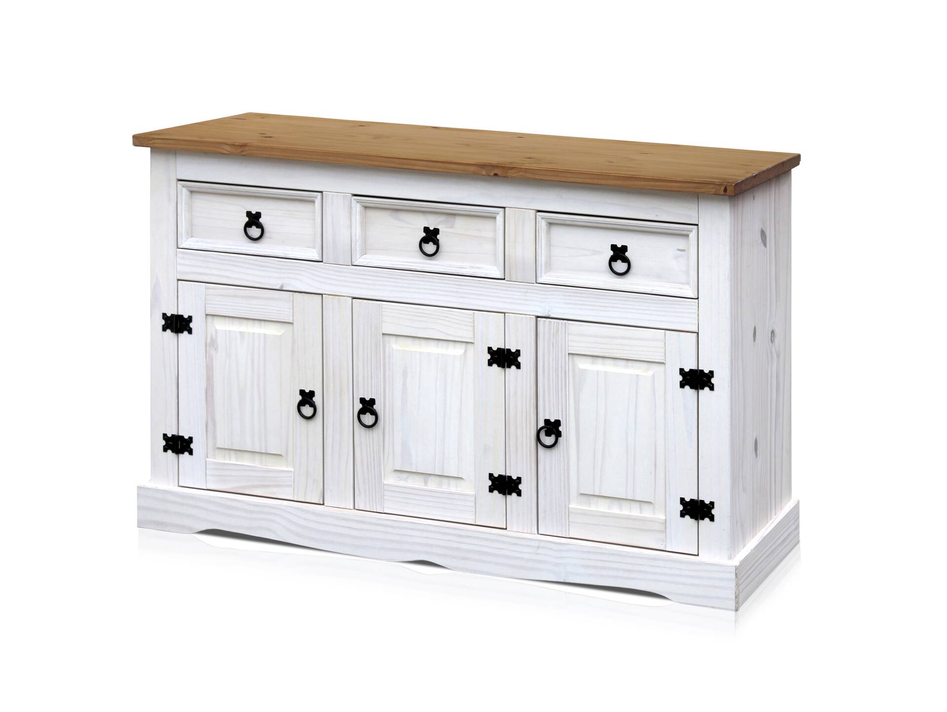 CORTON Sideboard, Material Massivholz, Kiefer gewachst Weiß/Honigfarbig