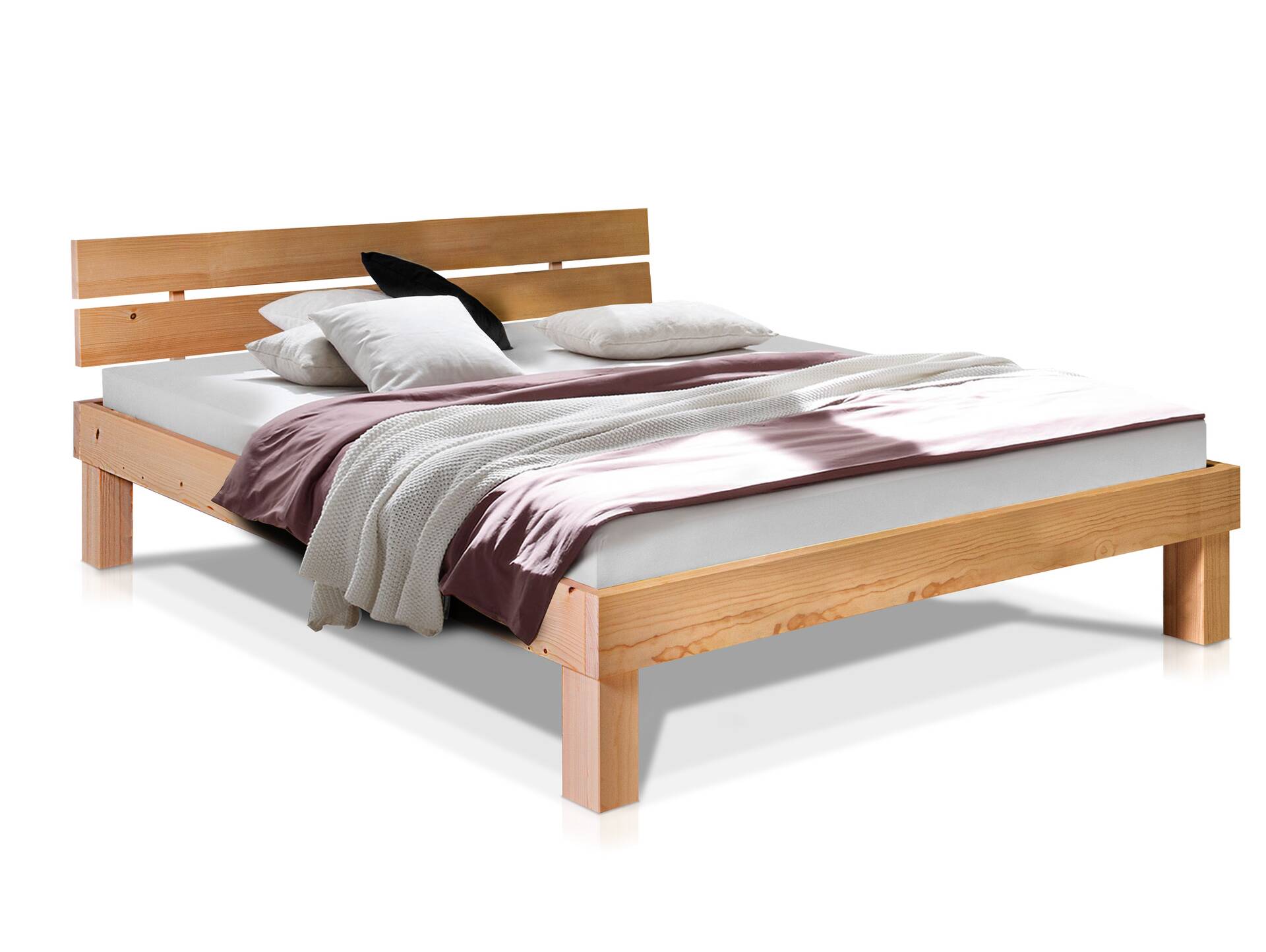 PUMBA Massivholzbett mit Kopfteil, Material Massivholz, Fichte 180 x 220 cm | eichefarbig | Komforthöhe
