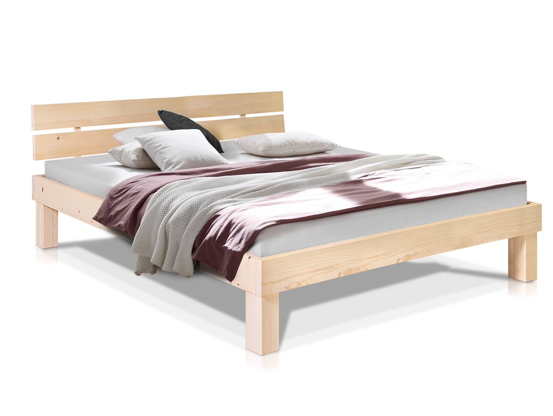 PUMBA Massivholzbett mit Kopfteil, Material Massivholz, Fichte 140 x 200 cm | natur | Komforthöhe