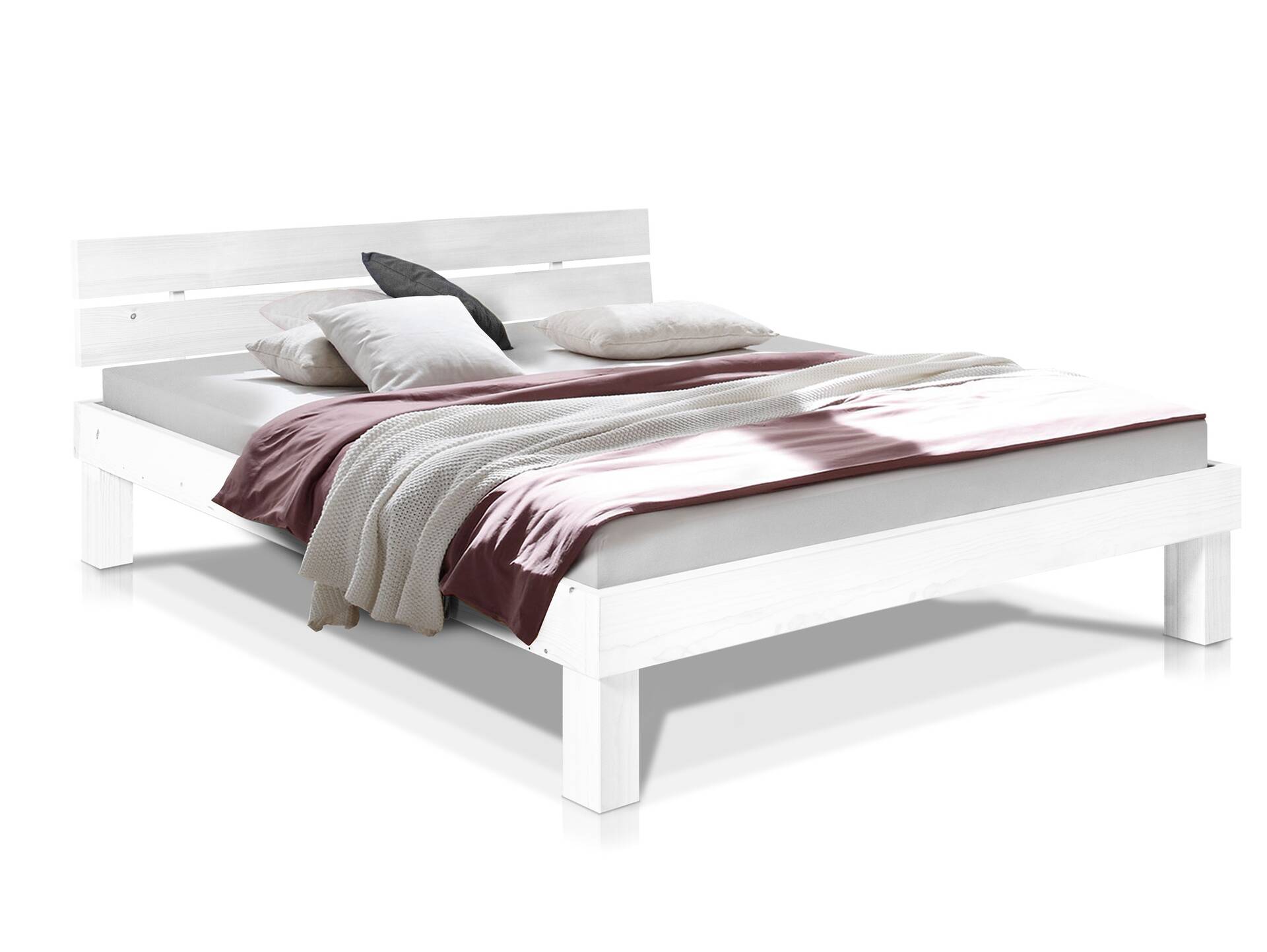 PUMBA Massivholzbett mit Kopfteil, Material Massivholz, Fichte 160 x 200 cm | weiss | Komforthöhe