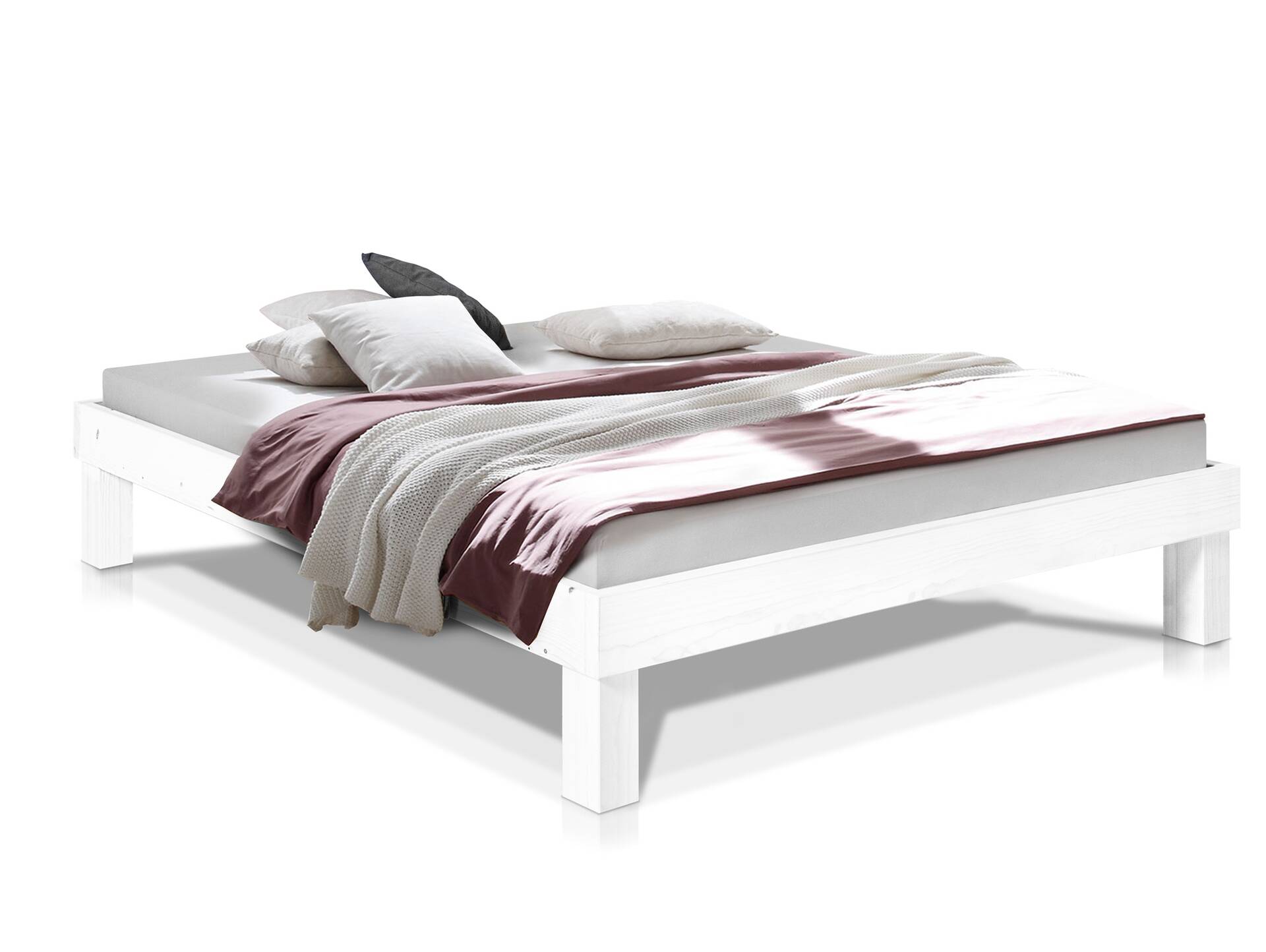 PUMBA Massivholzbett ohne Kopfteil, Material Massivholz, Fichte 160 x 200 cm | weiss | Komforthöhe