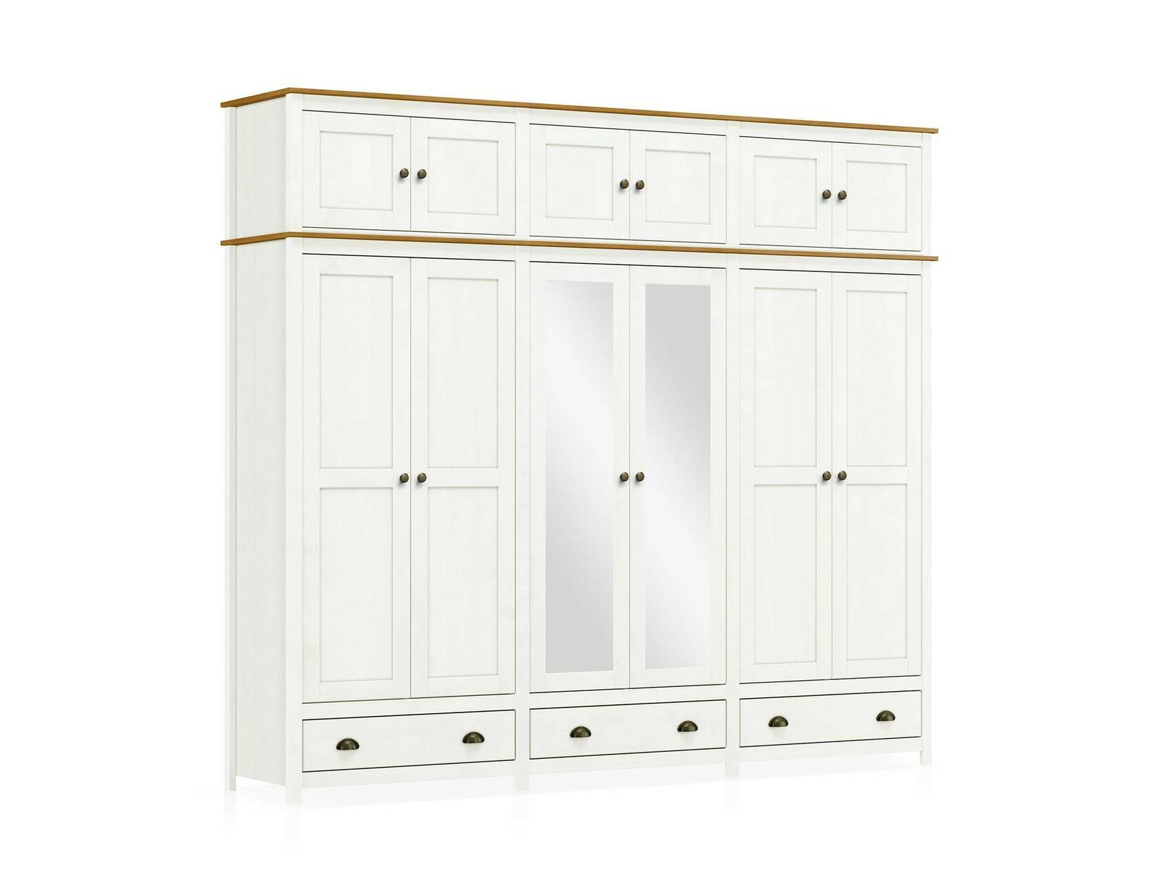 TRICO Kleiderschrank, Material Massivholz, 6türig mit Aufsatz white wash/E 