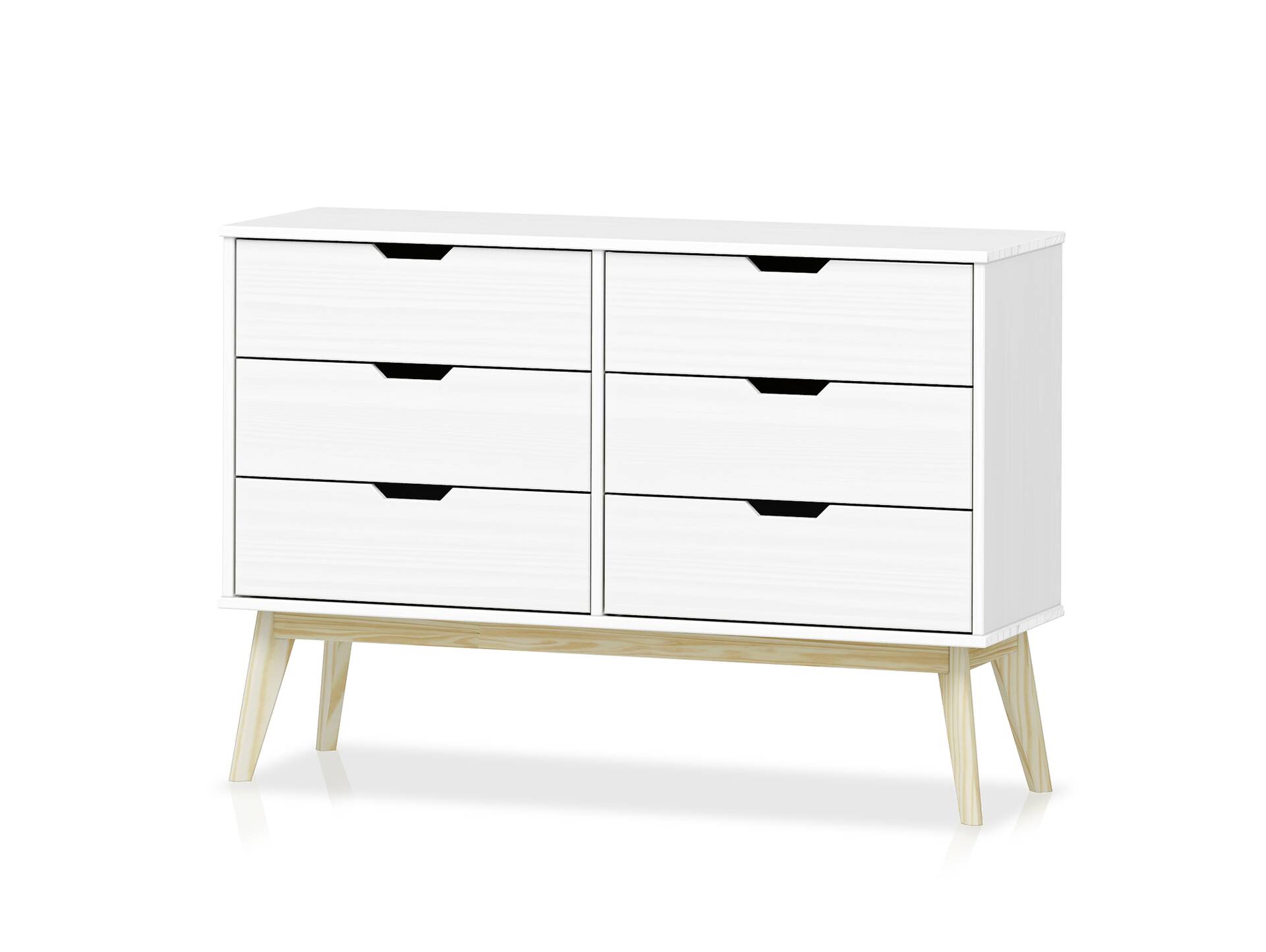 BARNY Kommode 6 Schubkästen, Material Massivholz, Kiefer Kiefer weiss lackiert