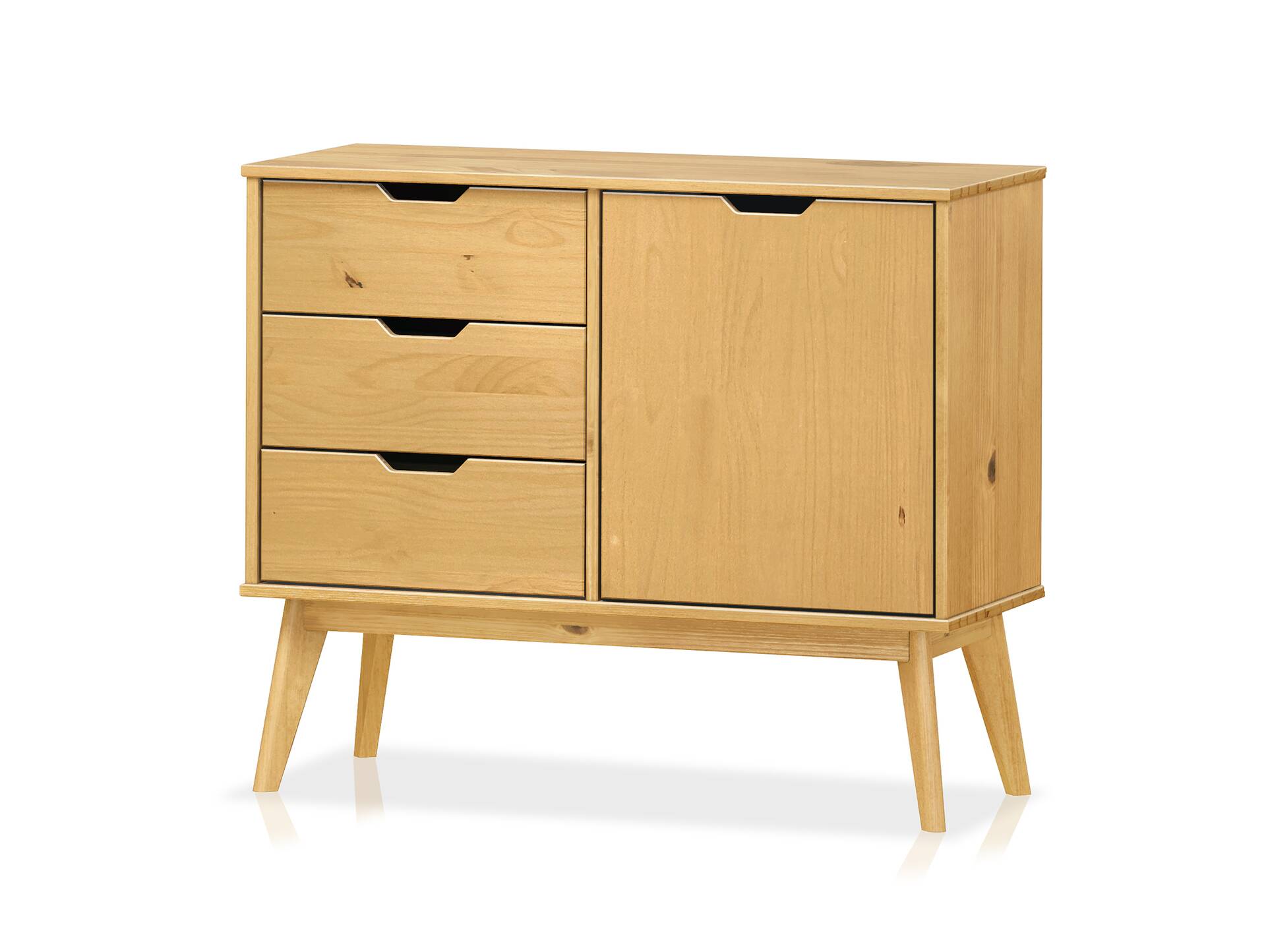 BARNY Kommode 1 Tür + 3 Schubkästen, Material Massivholz, Kiefer Kiefer gewachst
