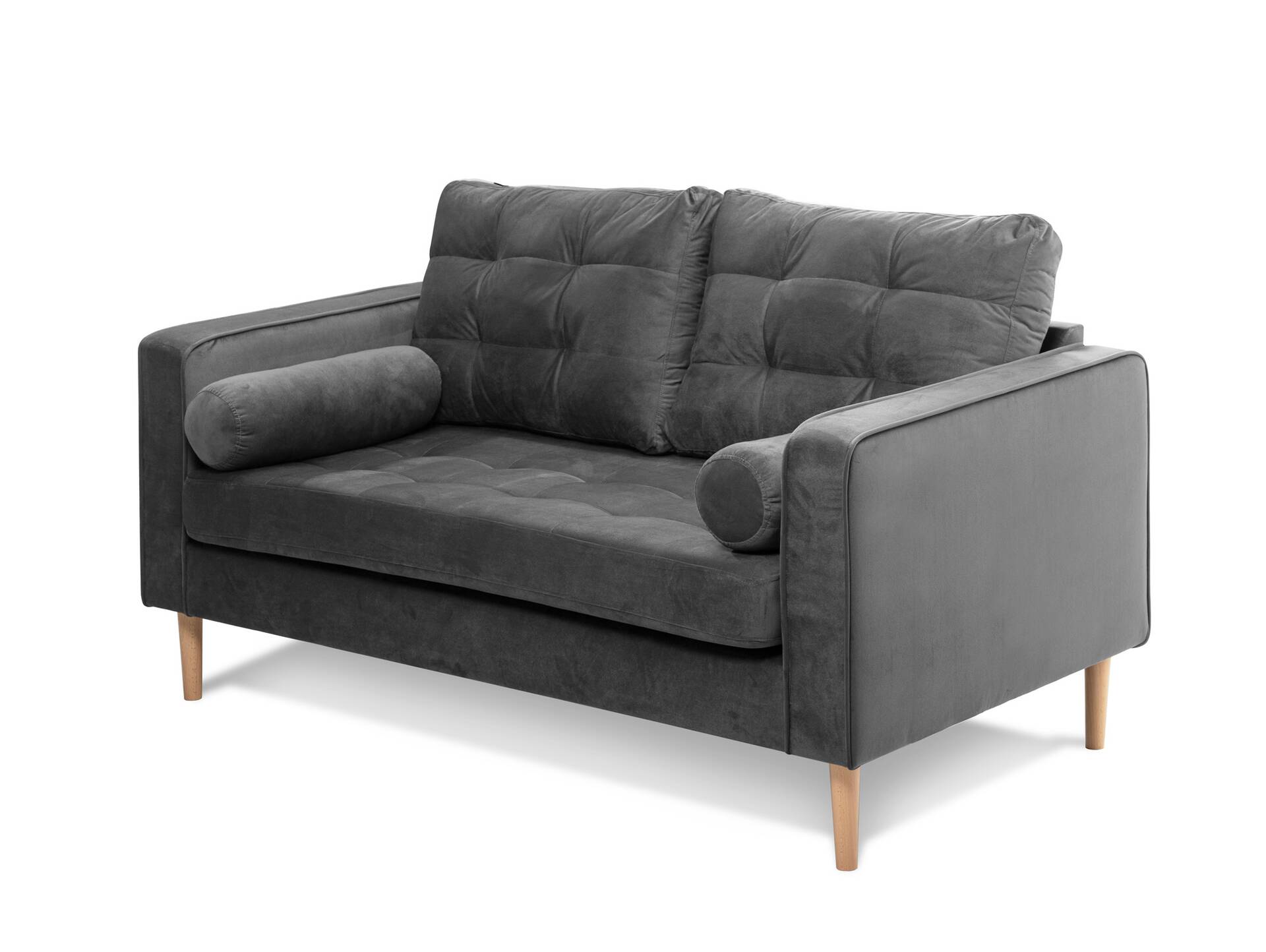 GLAMMI 2-Sitzer Sofa mit Samtbezug, Füße Buche massiv Grau