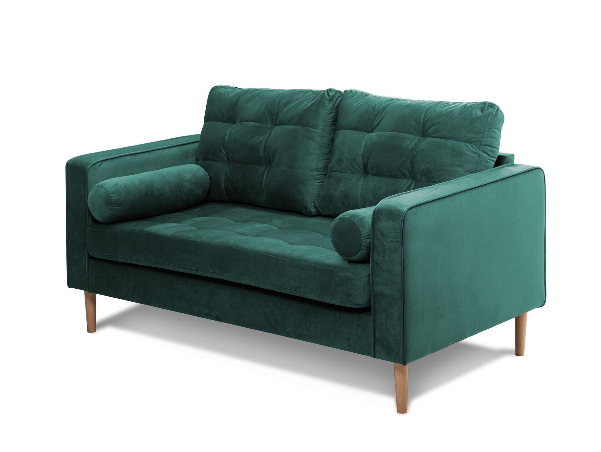 GLAMMI 2-Sitzer Sofa mit Samtbezug, Füße Buche massiv Dunkelgrün