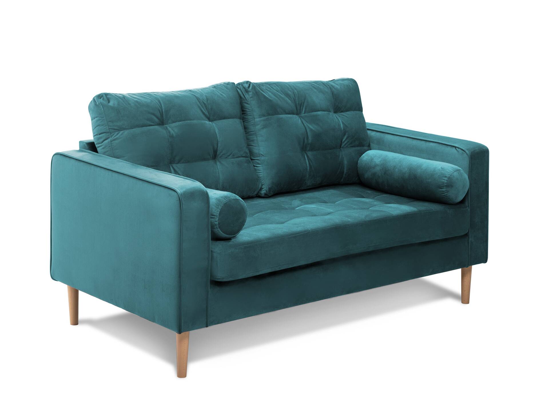 GLAMMI 2-Sitzer Sofa mit Samtbezug, Füße Buche massiv Petrol