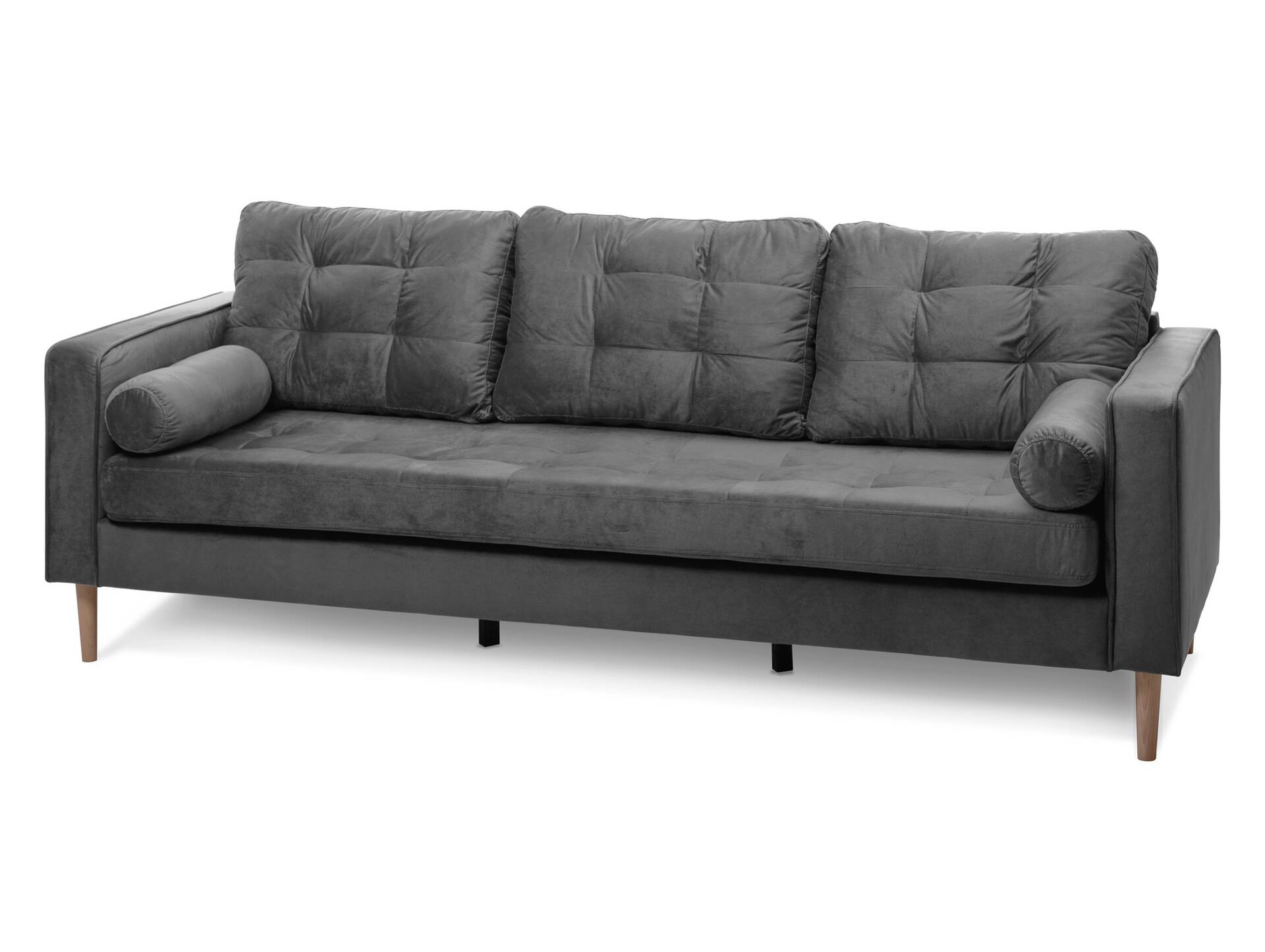 GLAMMI 3-Sitzer Sofa mit Samtbezug, Füße Buche massiv Grau