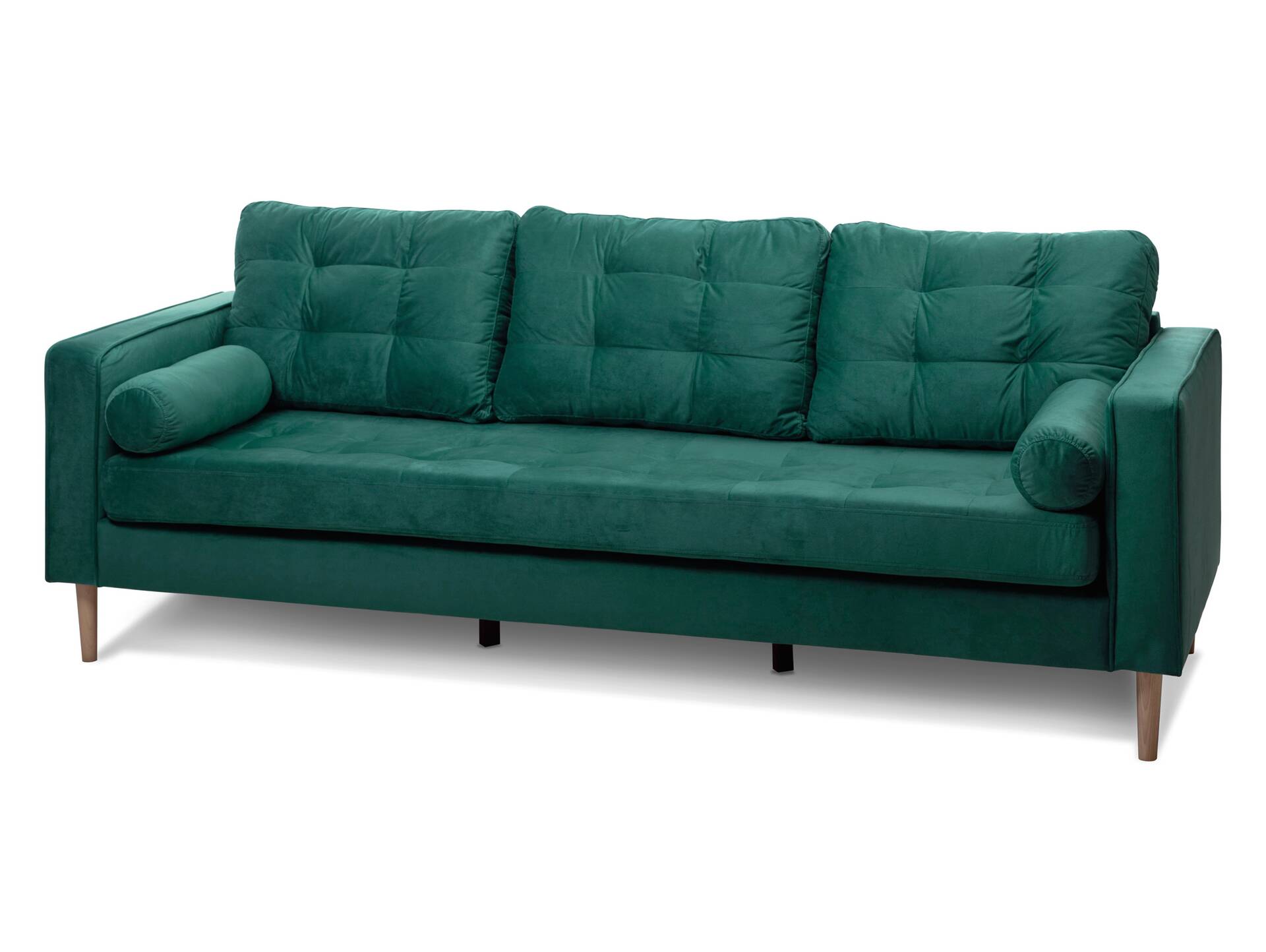 GLAMMI 3-Sitzer Sofa mit Samtbezug, Füße Buche massiv Dunkelgrün