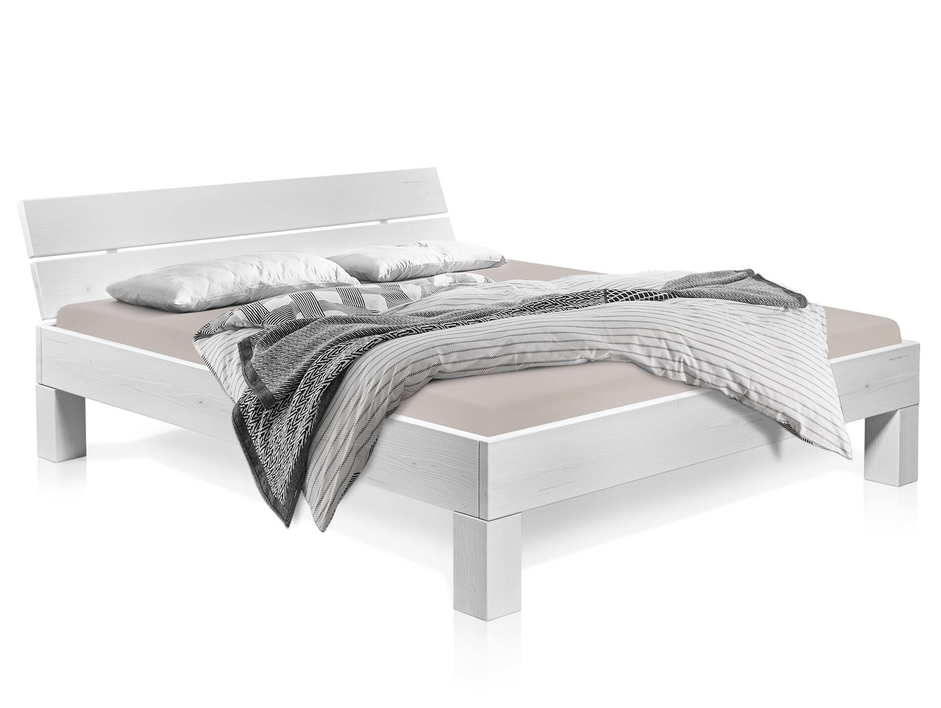 LUKY 4-Fuß-Massivholzbett mit Kopfteil, Fichte weiss 90 x 200 cm