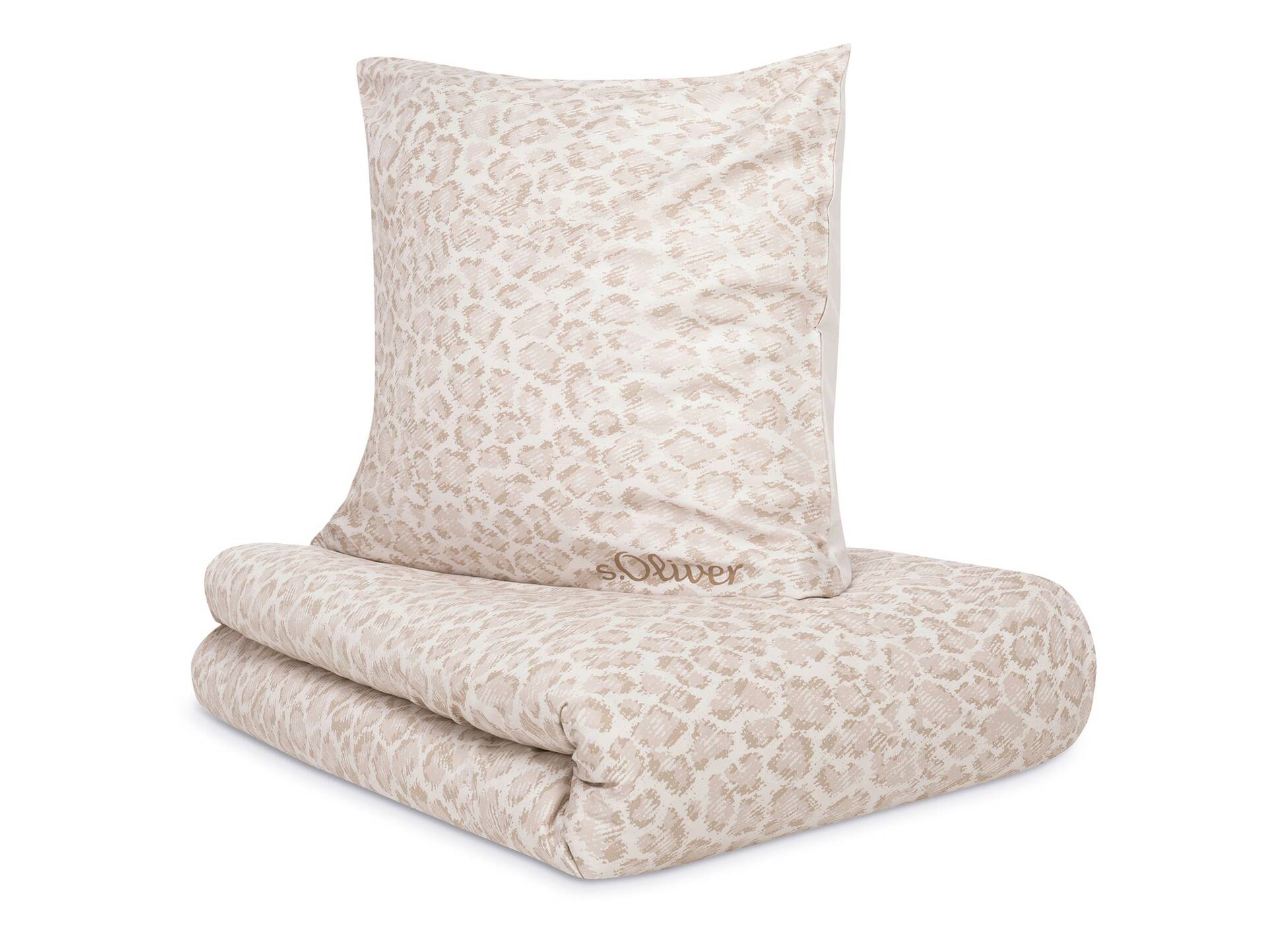s.OLIVER Satinbettwäsche 135x200 cm, Leoparden-Design, beige 