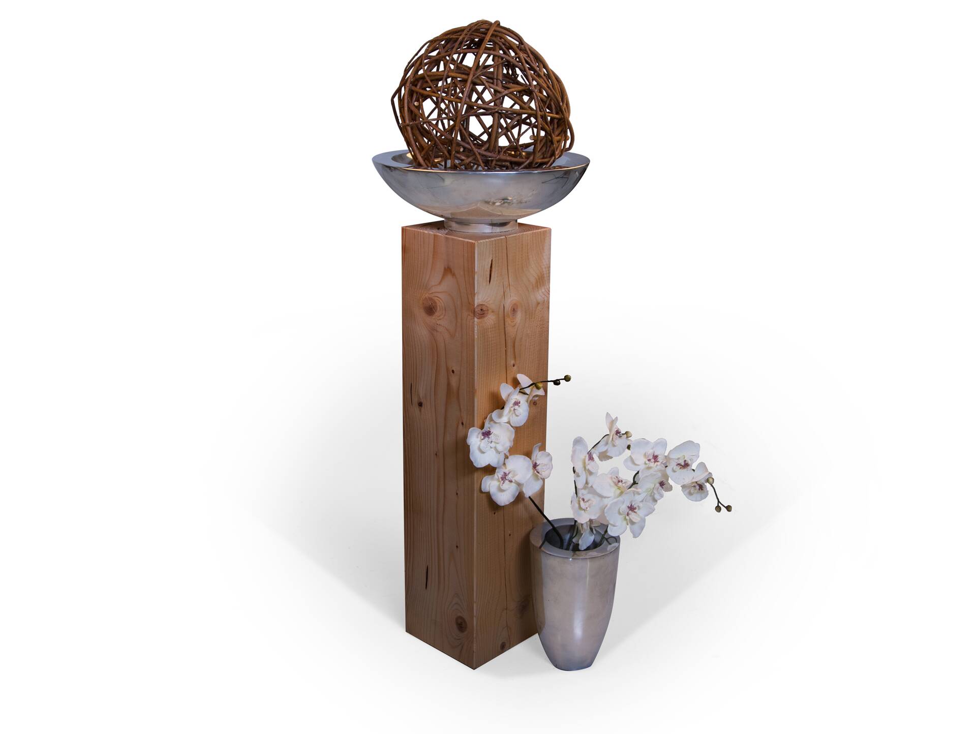 Blumensäule / Dekosäule, Material Massivholz, Fichte massiv eichefarbig | 19x19 cm | 80 cm