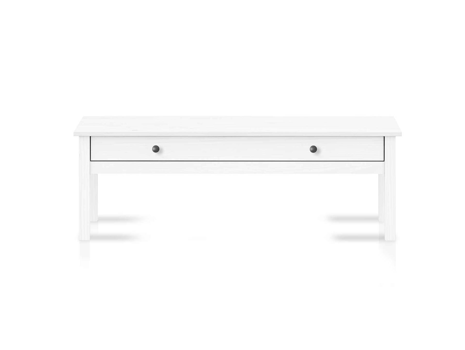 TOBINO Couchtisch mit Schublade,Material Massivholz, Kiefer Kiefer weiss | Metall