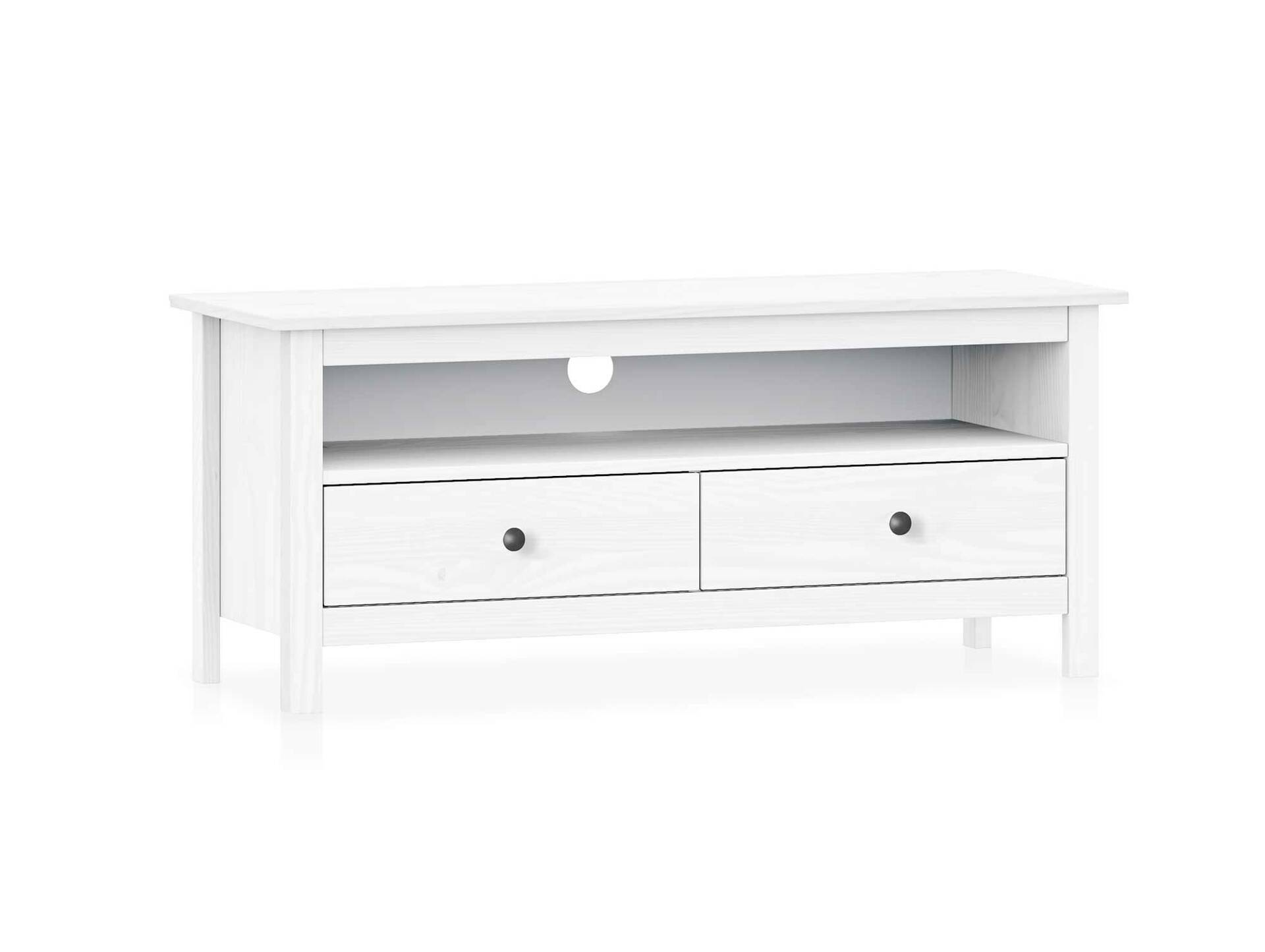 TOBINO Lowboard/TV-Board, Material Massivholz, Kiefer Kiefer weiss | Metall