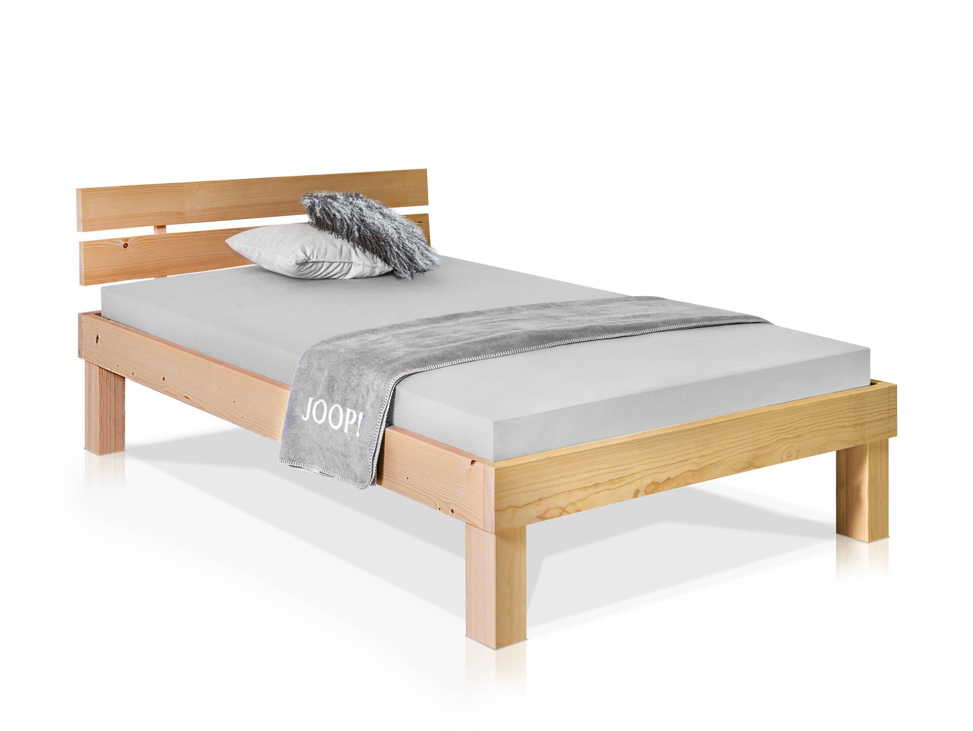 PUMBA Massivholzbett mit Kopfteil, Material Massivholz, Fichte 90 x 200 cm | eichefarbig | Komforthöhe