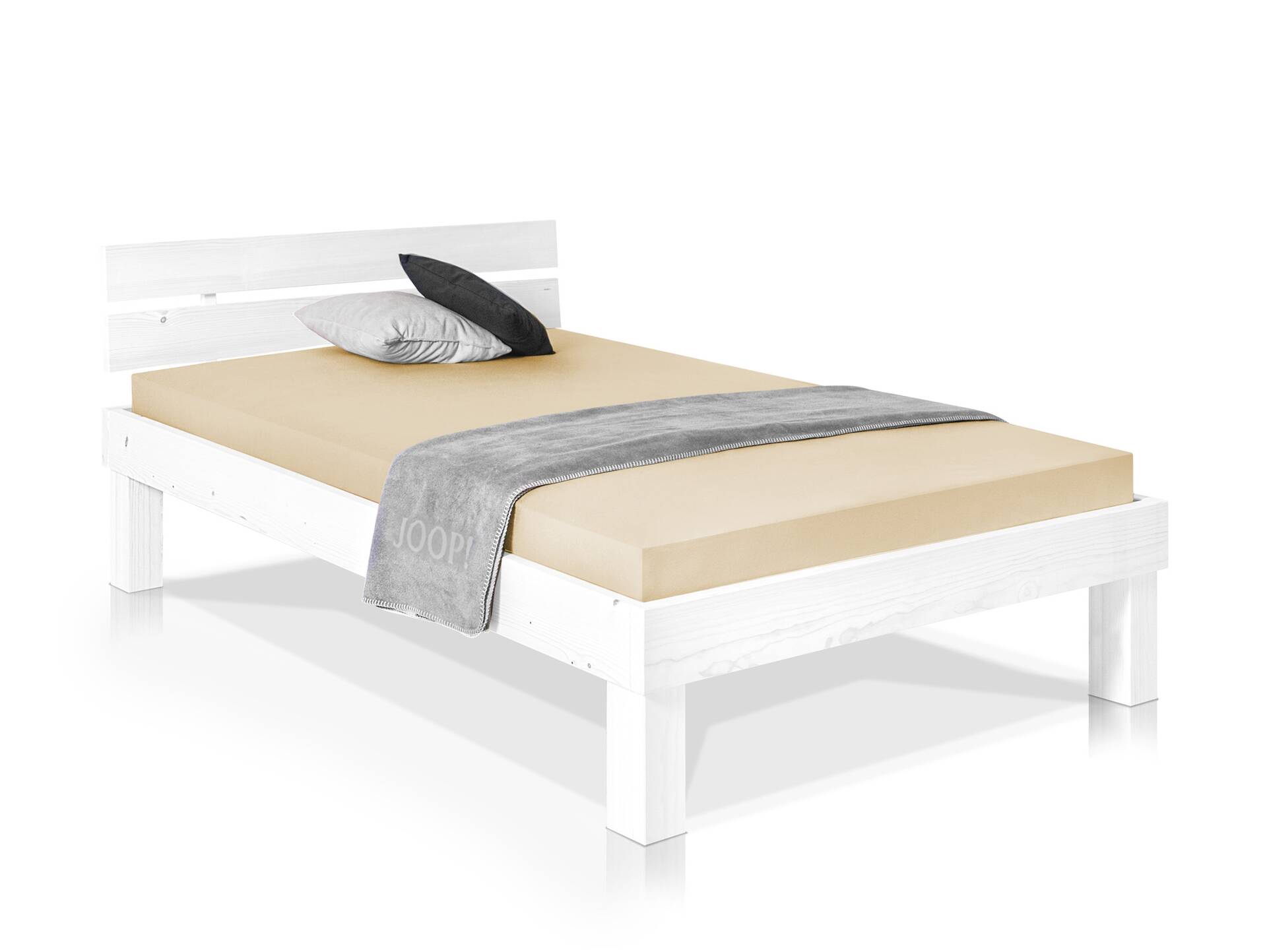 PUMBA Massivholzbett mit Kopfteil, Material Massivholz, Fichte 90 x 200 cm | weiss | Komforthöhe
