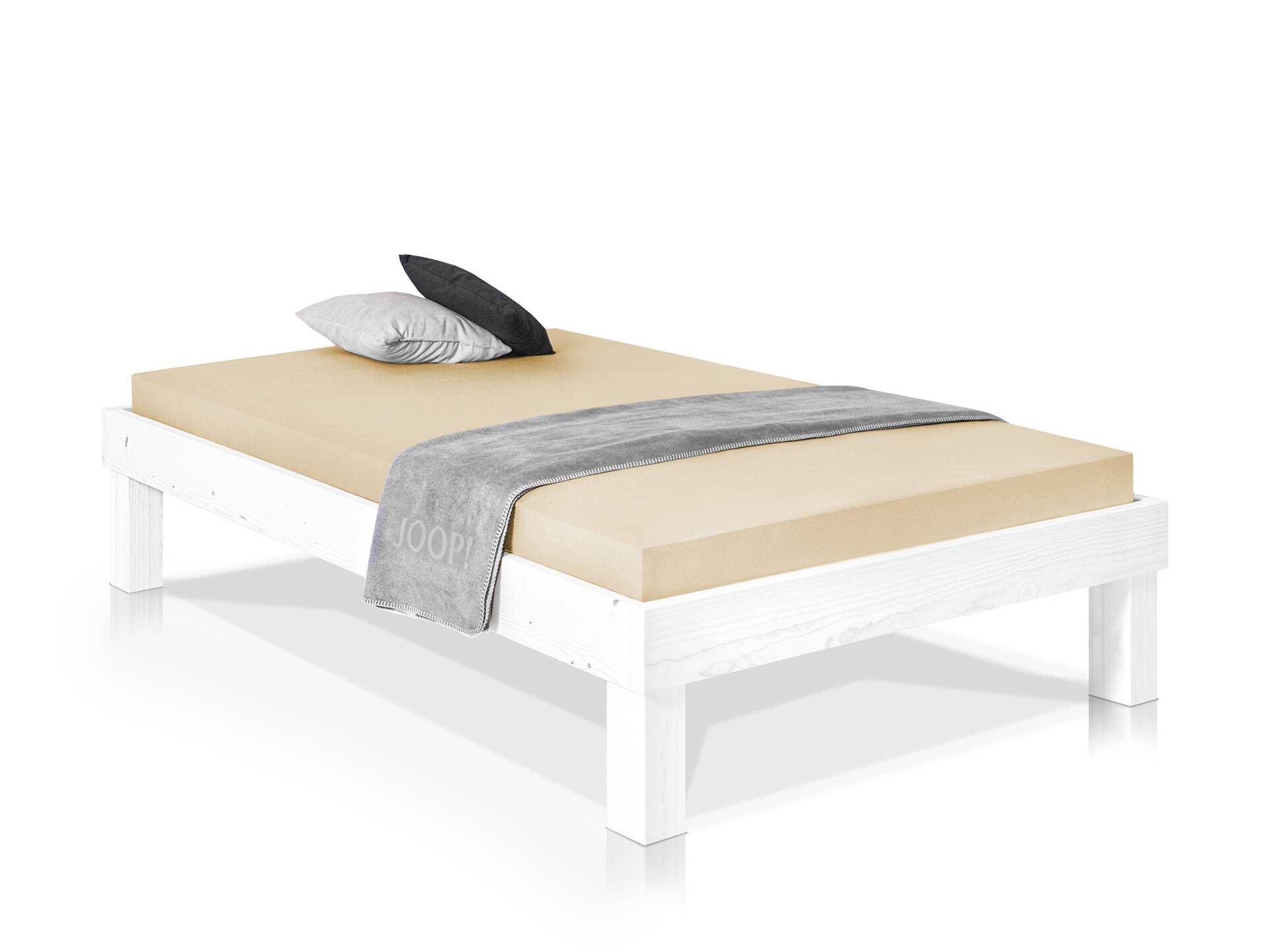 PUMBA Massivholzbett ohne Kopfteil, Material Massivholz, Fichte 90 x 200 cm | weiss | Komforthöhe