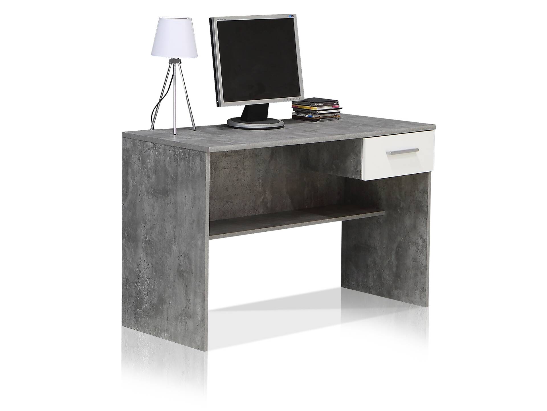 LILLY Schreibtisch, Material Dekorspanplatte, betonfarbig/weiss 