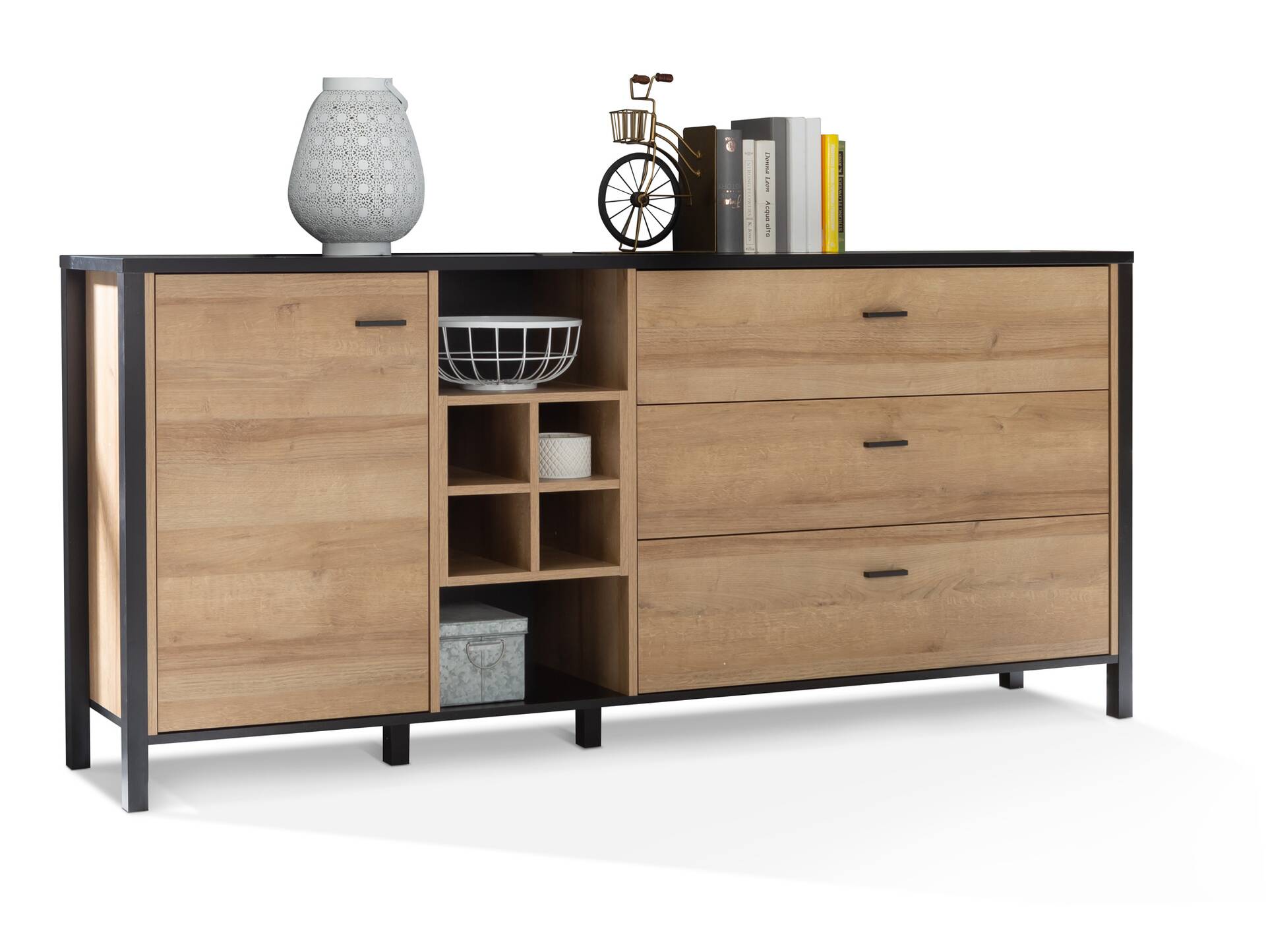 HAVANO Sideboard L II, Material Dekorspanplatte, Riviera Eichefarbig/schwarz 