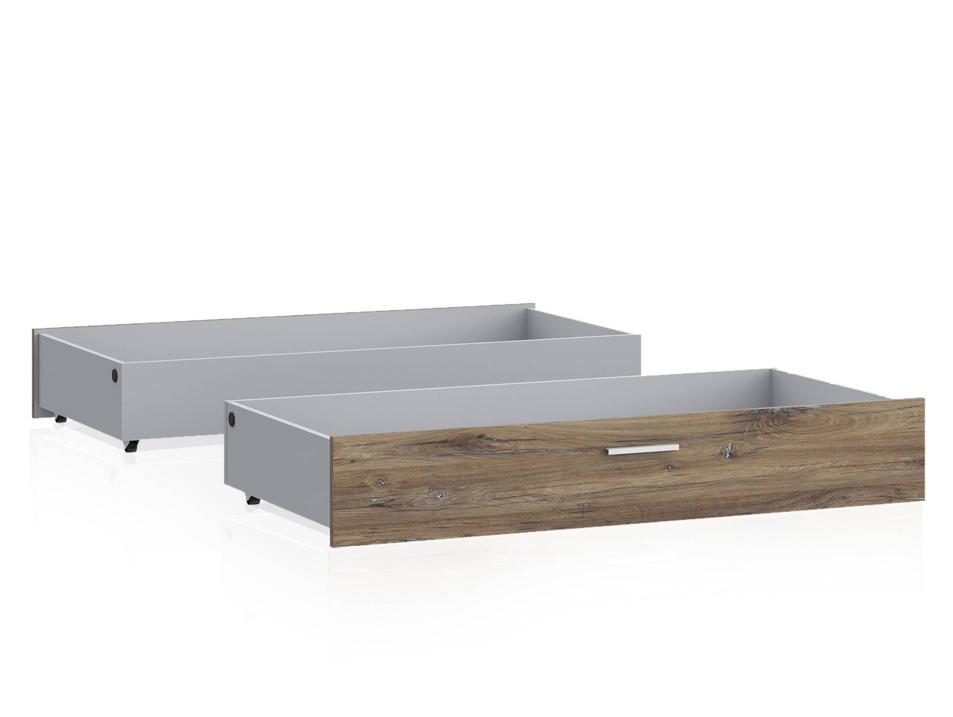 WELLIGTON 2er Set Bettschubladen, Material Dekorspanplatte, Flagstaff Eichefarbig/grau 