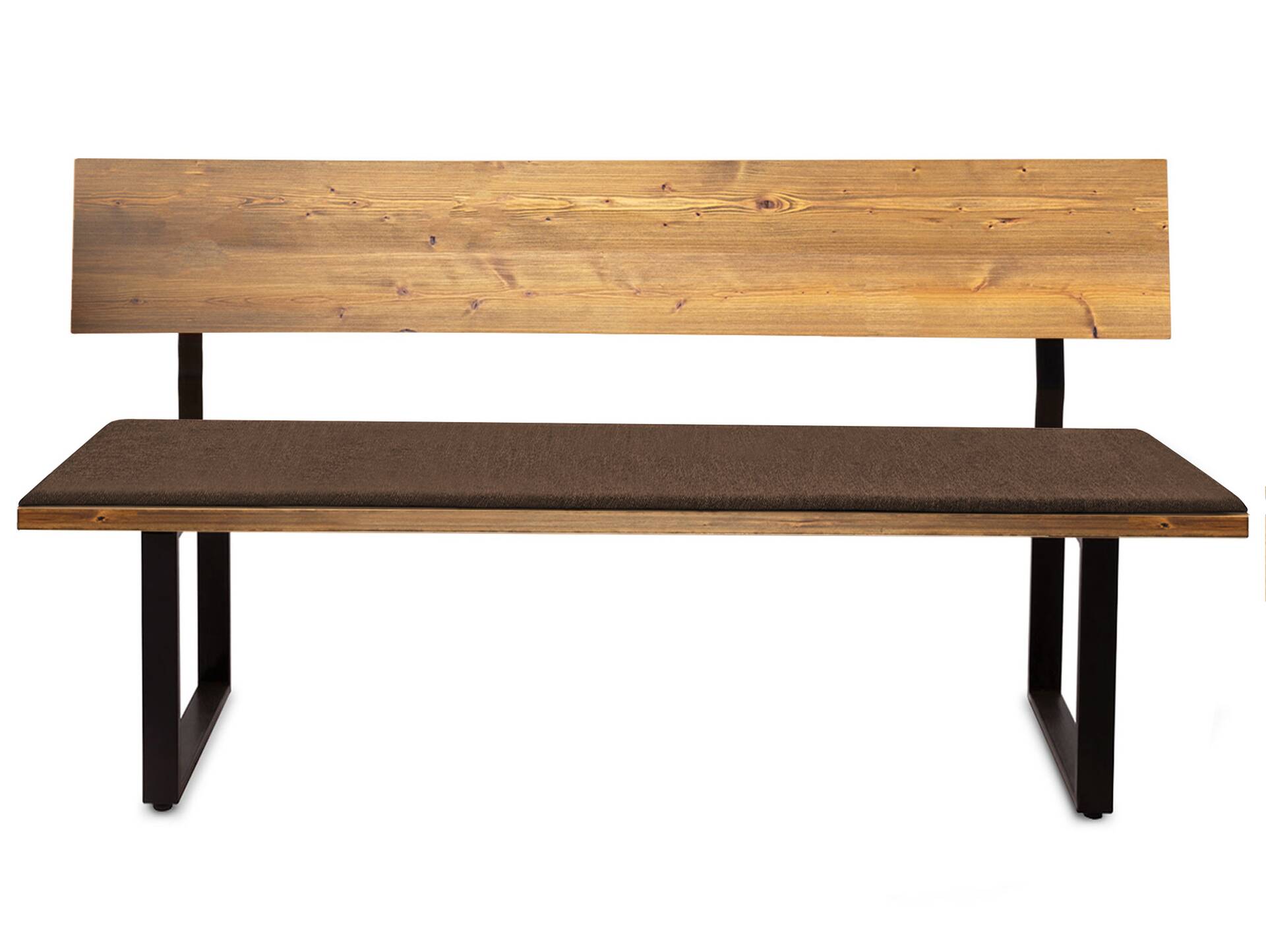 CURBY Sitzbank, rustikale Altholzoptik, Material Massivholz, Fichte gebürstet 200 cm | vintage | mit Rückenlehne | inklusive Sitzkissen braun