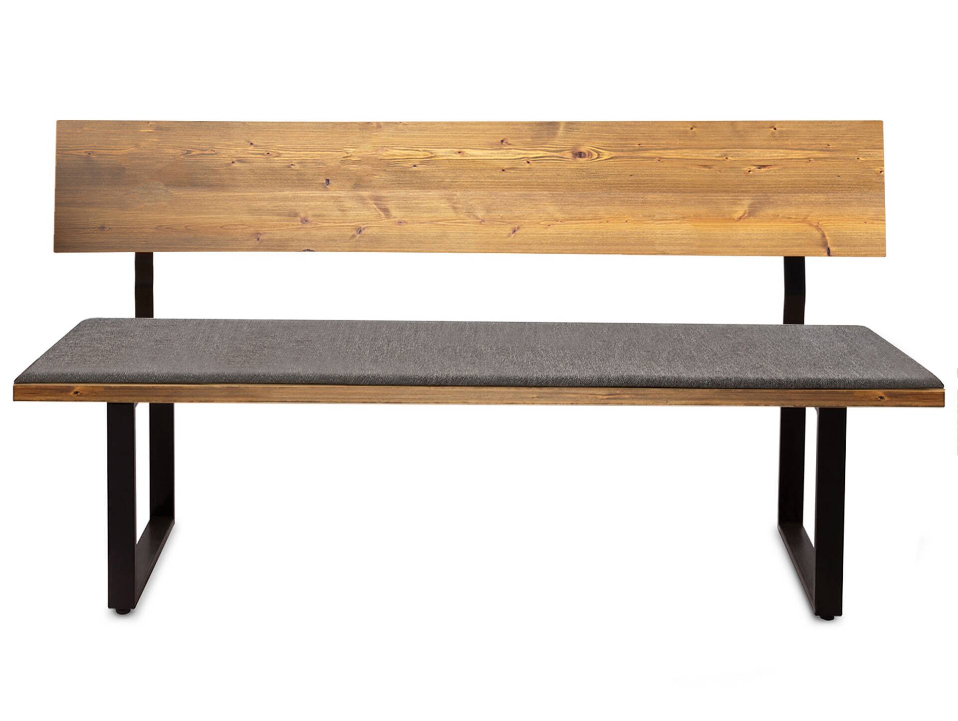 CURBY Sitzbank, rustikale Altholzoptik, Material Massivholz, Fichte gebürstet 200 cm | vintage | mit Rückenlehne | inklusive Sitzkissen grau