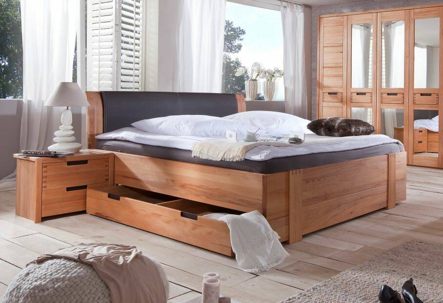 STANFORD Doppelbett / teilmassives Bett inkl. Kopfpolster und Bettkasten 