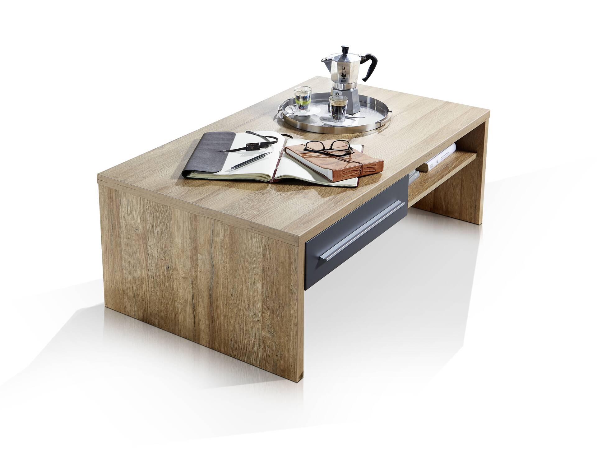 BALIA Couchtisch mit Schubkästen und Fächern, Material MDF 