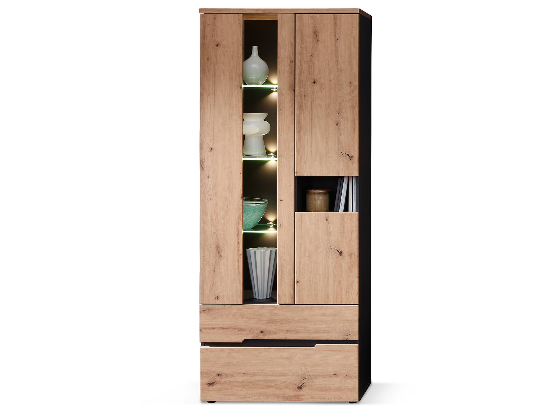 MAILAND Vitrine, Material Dekorspanplatte Artisan Eichefarbig / Graphit